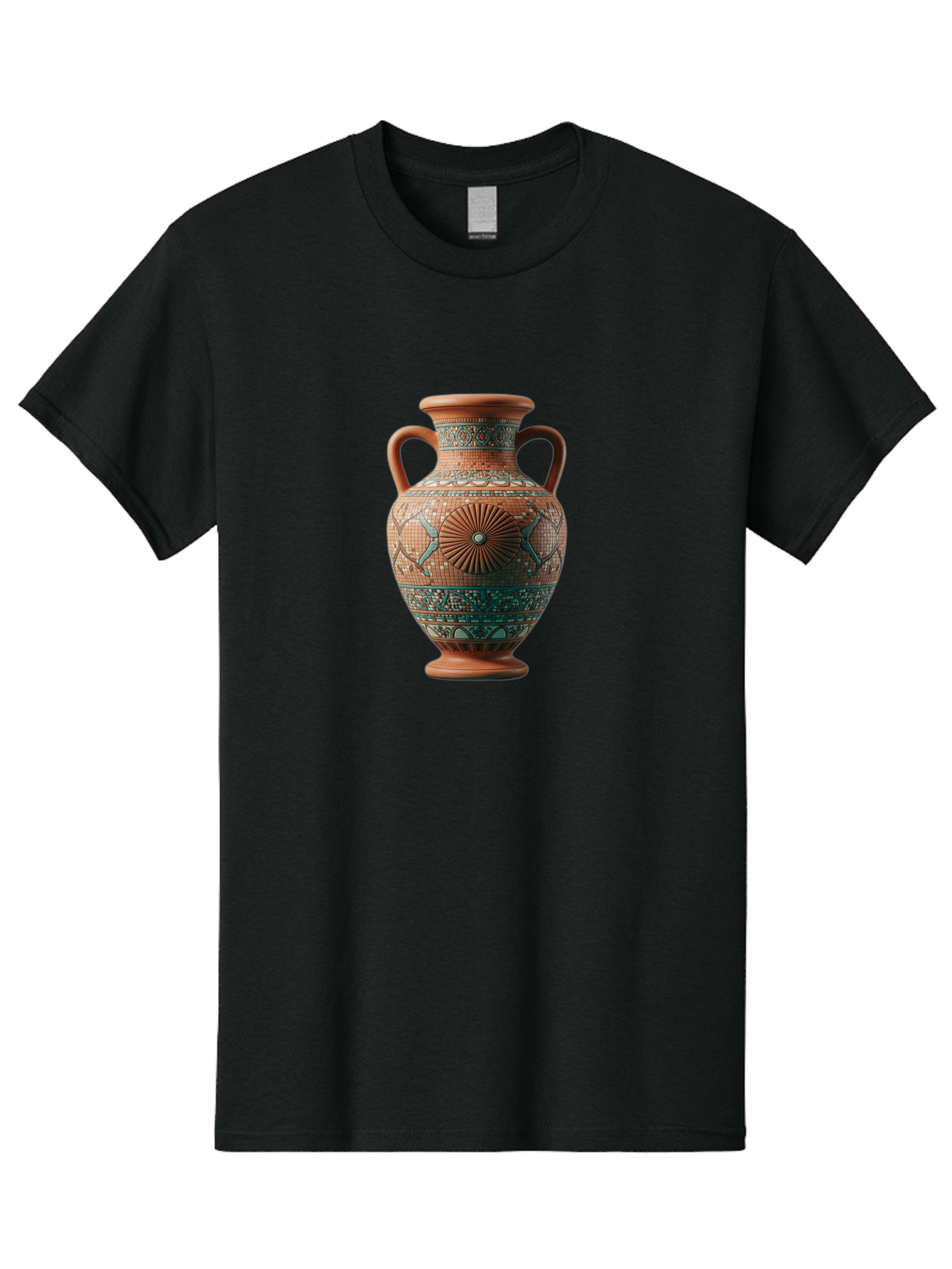Mosaic-Vase Men'S Graphic Tee, 100% Cotton, Comfortable Casual Summer Wear, Machine Washable, Ancient Greek Vase, Terracotta Pottery, Classical Design, Ornate Patterns, Mosaic Art, Cultural Heritage, Traditional Craftsmanship, Bab023