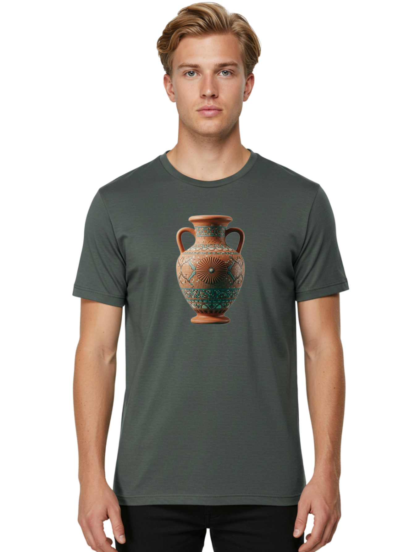Mosaic-Vase Men'S Graphic Tee, 100% Cotton, Comfortable Casual Summer Wear, Machine Washable, Ancient Greek Vase, Terracotta Pottery, Classical Design, Ornate Patterns, Mosaic Art, Cultural Heritage, Traditional Craftsmanship, Bab023