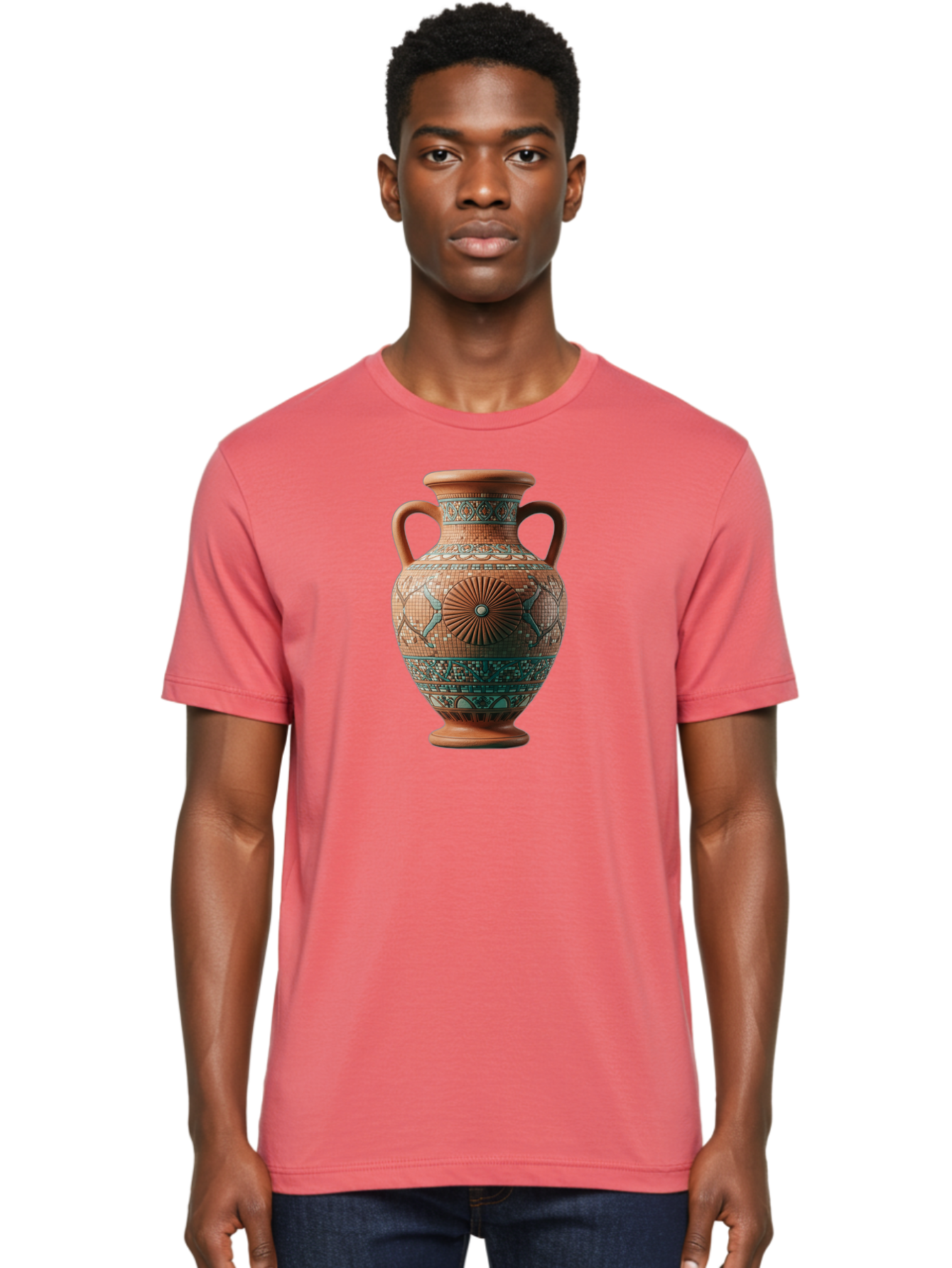 Mosaic-Vase Men'S Graphic Tee, 100% Cotton, Comfortable Casual Summer Wear, Machine Washable, Ancient Greek Vase, Terracotta Pottery, Classical Design, Ornate Patterns, Mosaic Art, Cultural Heritage, Traditional Craftsmanship, Bab023