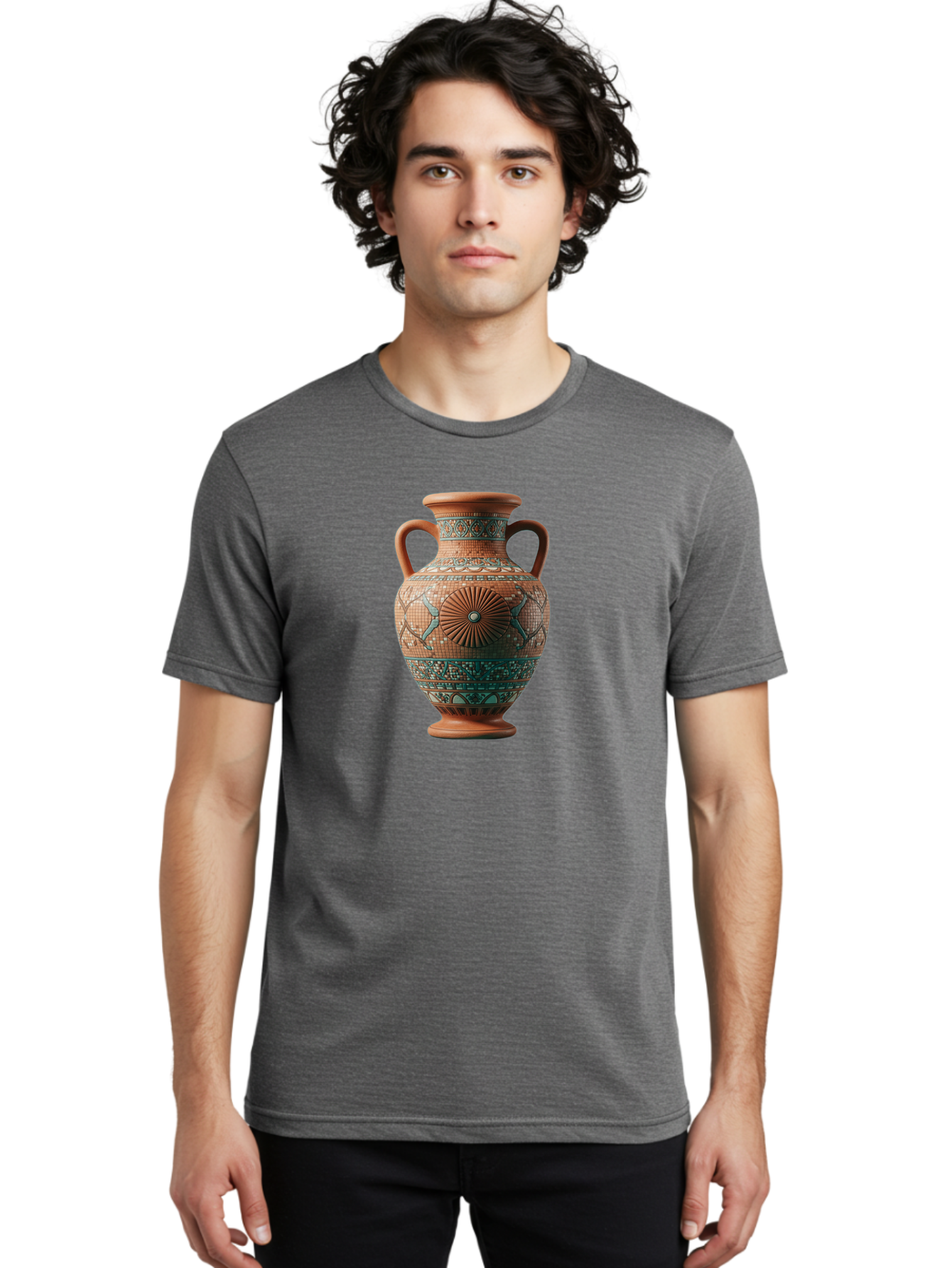 Mosaic-Vase Men'S Graphic Tee, 100% Cotton, Comfortable Casual Summer Wear, Machine Washable, Ancient Greek Vase, Terracotta Pottery, Classical Design, Ornate Patterns, Mosaic Art, Cultural Heritage, Traditional Craftsmanship, Bab023