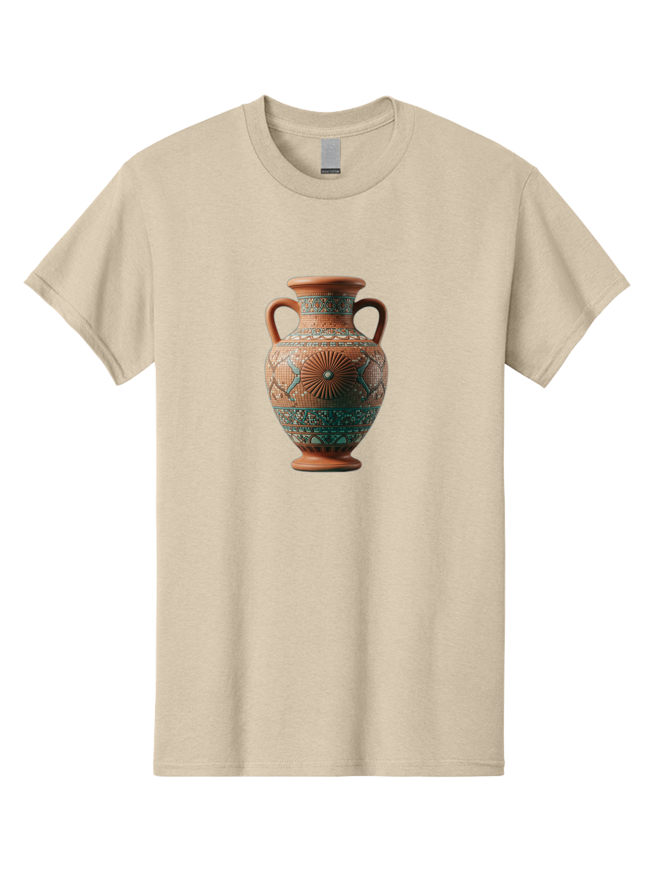 Mosaic-Vase Men'S Graphic Tee, 100% Cotton, Comfortable Casual Summer Wear, Machine Washable, Ancient Greek Vase, Terracotta Pottery, Classical Design, Ornate Patterns, Mosaic Art, Cultural Heritage, Traditional Craftsmanship, Bab023