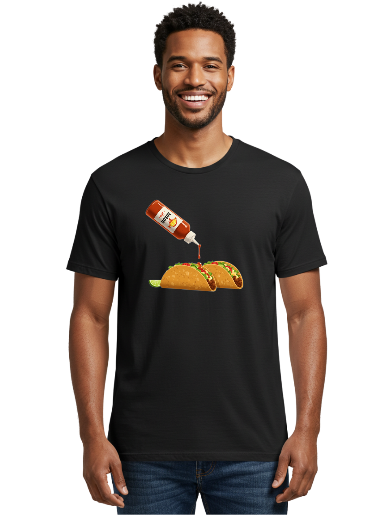 Mosque-Hot-Sauce-Tacos Men'S Graphic Tee, 100% Cotton, Comfortable Casual Summer Wear, Machine Washable, Mexican Cuisine, Tacos With Hot Sauce, Spicy Food, Salsa, Condiments, Mexican Flavors, Taco Toppings, Hot Peppers Bab024