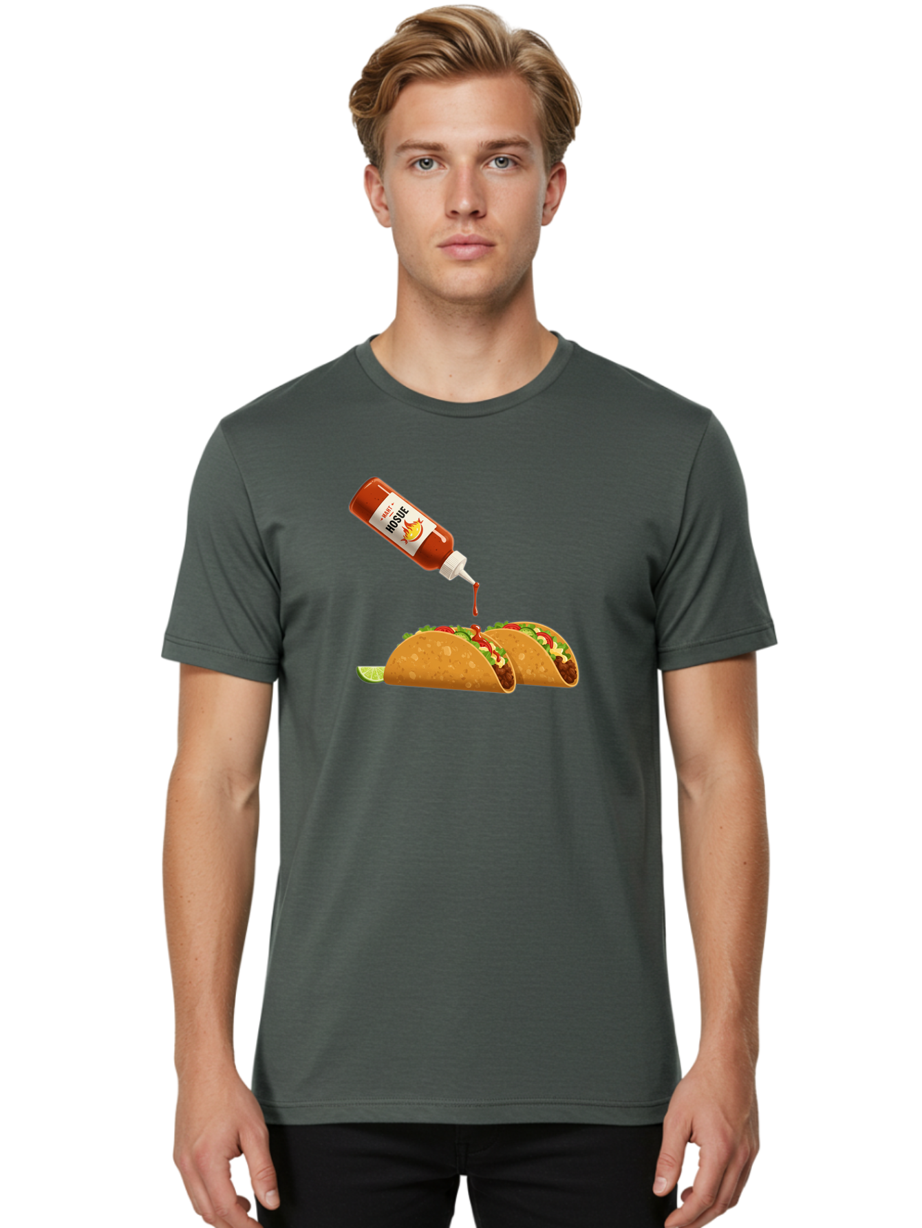 Mosque-Hot-Sauce-Tacos Men'S Graphic Tee, 100% Cotton, Comfortable Casual Summer Wear, Machine Washable, Mexican Cuisine, Tacos With Hot Sauce, Spicy Food, Salsa, Condiments, Mexican Flavors, Taco Toppings, Hot Peppers Bab024