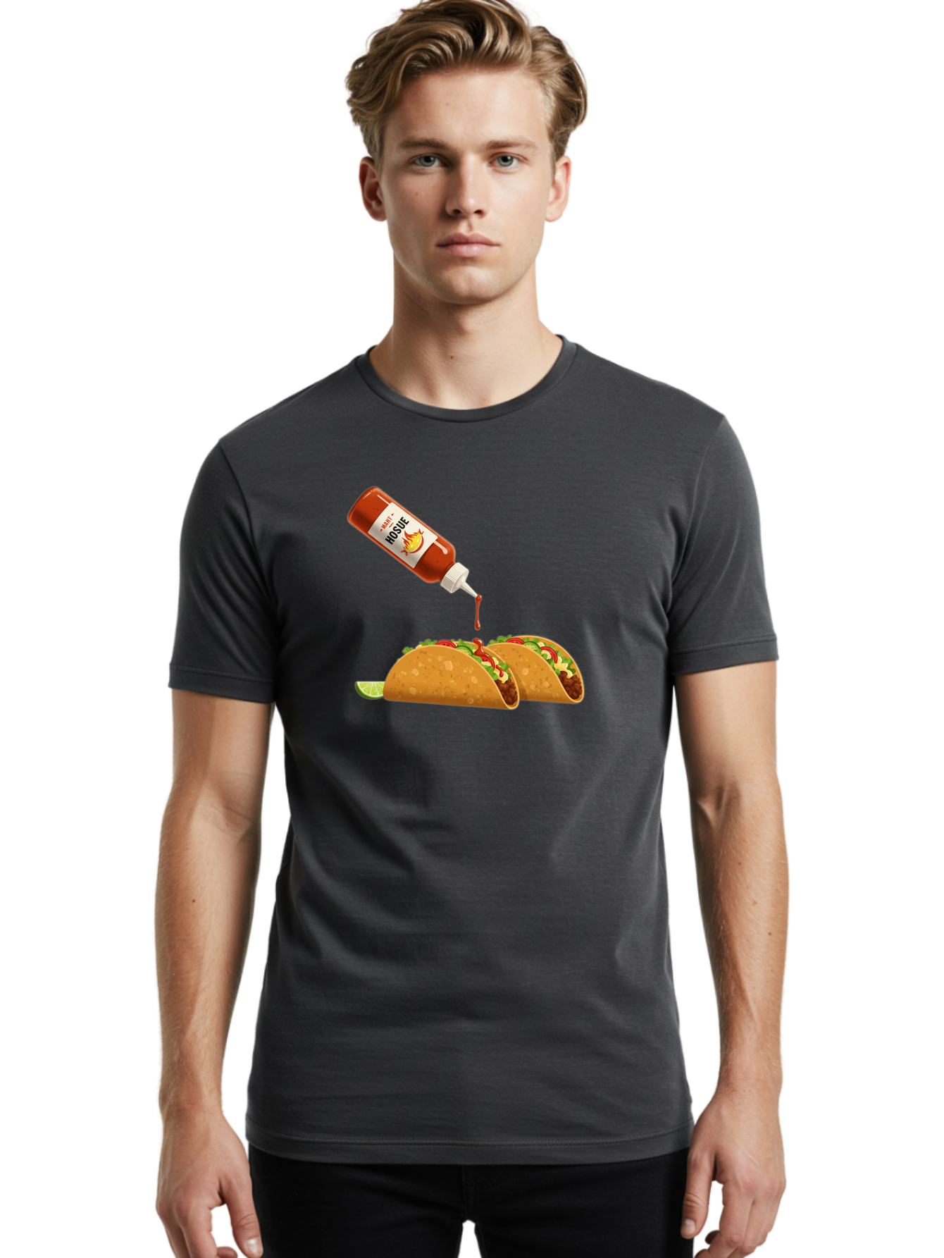 Mosque-Hot-Sauce-Tacos Men'S Graphic Tee, 100% Cotton, Comfortable Casual Summer Wear, Machine Washable, Mexican Cuisine, Tacos With Hot Sauce, Spicy Food, Salsa, Condiments, Mexican Flavors, Taco Toppings, Hot Peppers Bab024