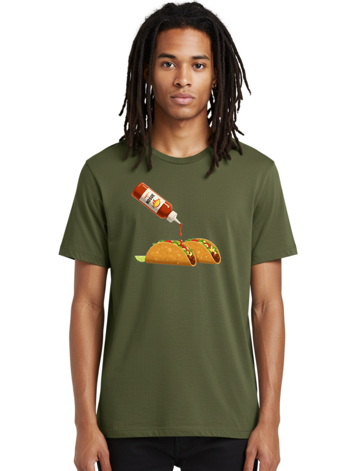 Mosque-Hot-Sauce-Tacos Men'S Graphic Tee, 100% Cotton, Comfortable Casual Summer Wear, Machine Washable, Mexican Cuisine, Tacos With Hot Sauce, Spicy Food, Salsa, Condiments, Mexican Flavors, Taco Toppings, Hot Peppers Bab024