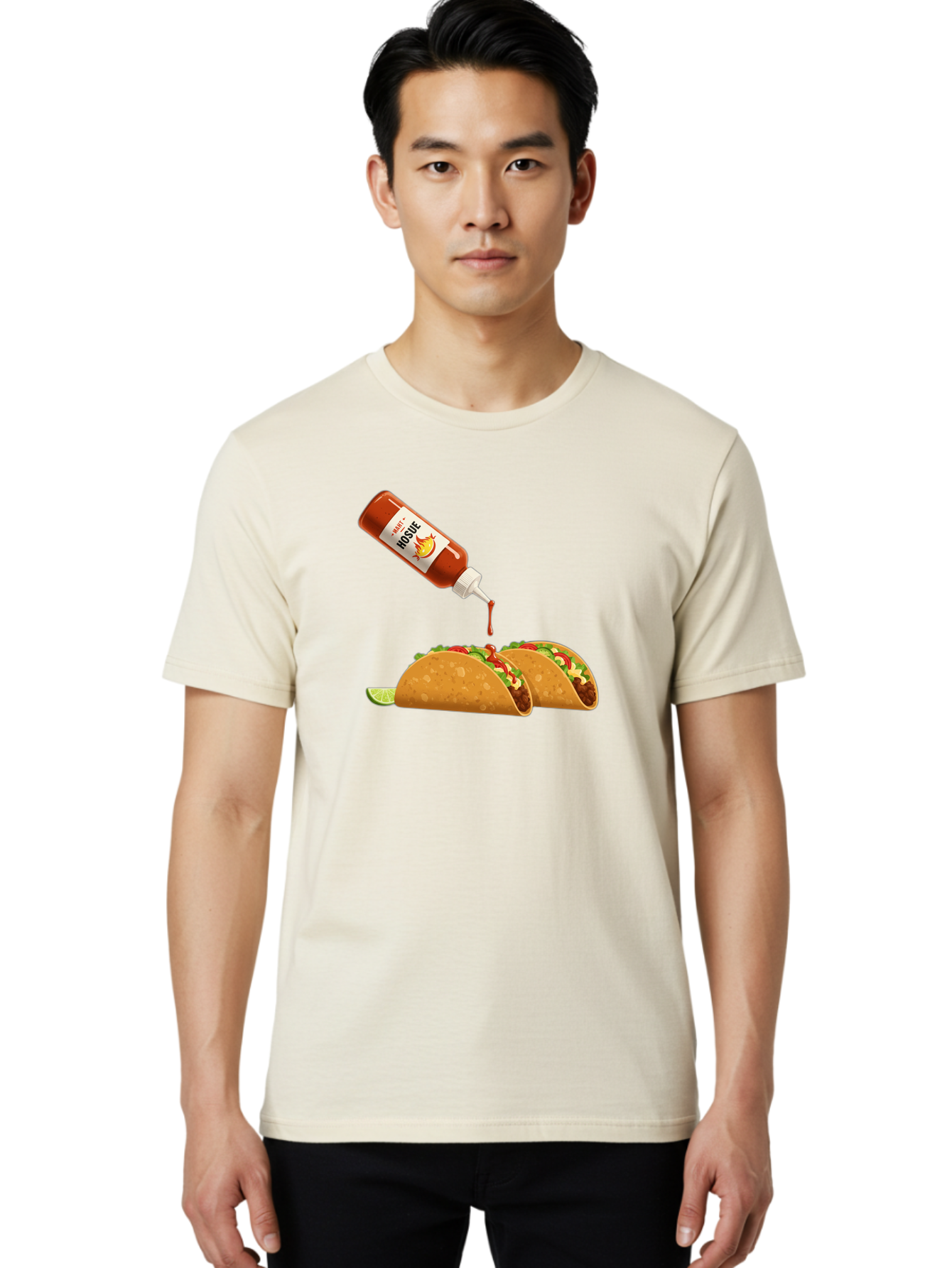 Mosque-Hot-Sauce-Tacos Men'S Graphic Tee, 100% Cotton, Comfortable Casual Summer Wear, Machine Washable, Mexican Cuisine, Tacos With Hot Sauce, Spicy Food, Salsa, Condiments, Mexican Flavors, Taco Toppings, Hot Peppers Bab024