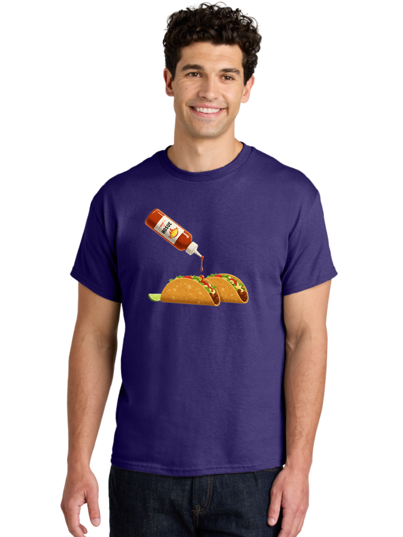 Mosque-Hot-Sauce-Tacos Men'S Graphic Tee, 100% Cotton, Comfortable Casual Summer Wear, Machine Washable, Mexican Cuisine, Tacos With Hot Sauce, Spicy Food, Salsa, Condiments, Mexican Flavors, Taco Toppings, Hot Peppers Bab024