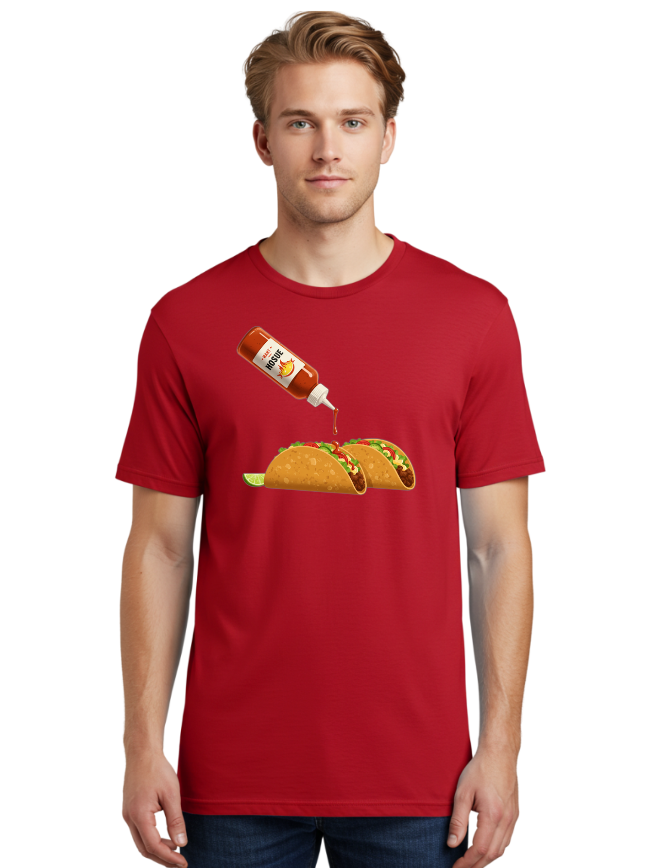 Mosque-Hot-Sauce-Tacos Men'S Graphic Tee, 100% Cotton, Comfortable Casual Summer Wear, Machine Washable, Mexican Cuisine, Tacos With Hot Sauce, Spicy Food, Salsa, Condiments, Mexican Flavors, Taco Toppings, Hot Peppers Bab024
