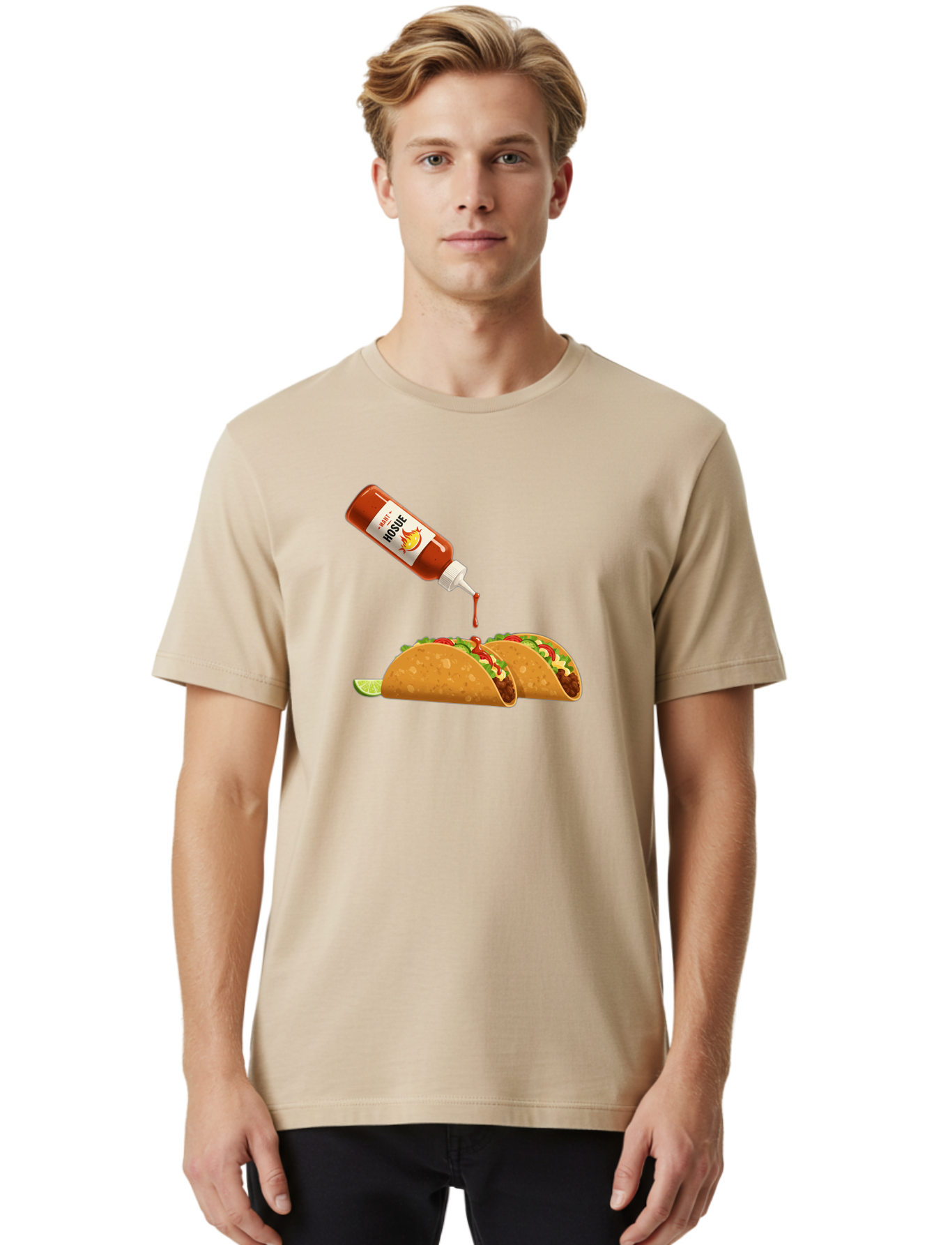 Mosque-Hot-Sauce-Tacos Men'S Graphic Tee, 100% Cotton, Comfortable Casual Summer Wear, Machine Washable, Mexican Cuisine, Tacos With Hot Sauce, Spicy Food, Salsa, Condiments, Mexican Flavors, Taco Toppings, Hot Peppers Bab024