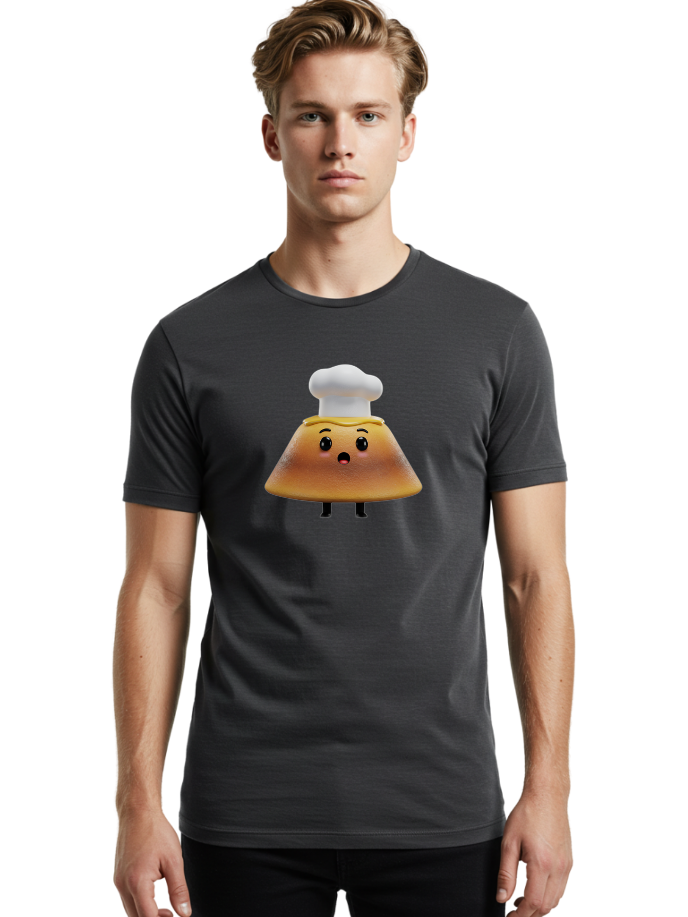 Mushroom-Chef Men'S Graphic Tee, 100% Cotton, Comfortable Casual Summer Wear, Machine Washable, Mango Character, Cartoon Style, Chef Hat, Surprised Face, Fun Illustration, Anthropomorphic Fruit, Cute Design, Food Character, Quirky Animation Bab025
