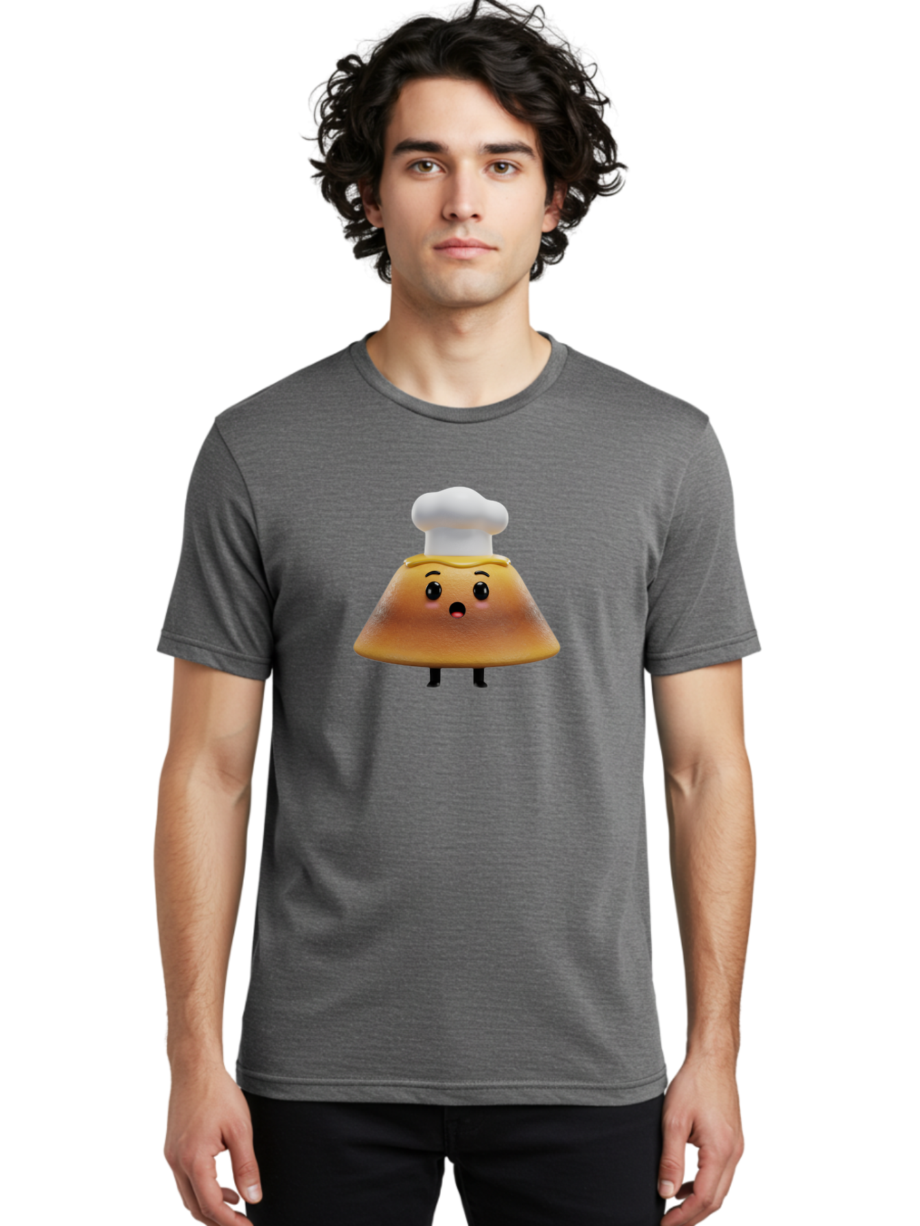 Mushroom-Chef Men'S Graphic Tee, 100% Cotton, Comfortable Casual Summer Wear, Machine Washable, Mango Character, Cartoon Style, Chef Hat, Surprised Face, Fun Illustration, Anthropomorphic Fruit, Cute Design, Food Character, Quirky Animation Bab025