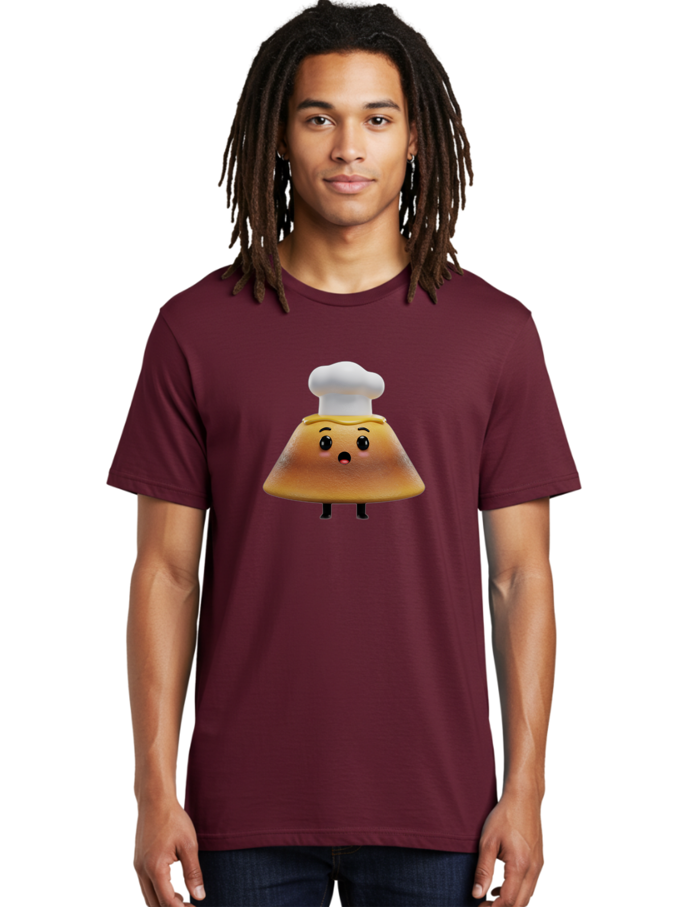 Mushroom-Chef Men'S Graphic Tee, 100% Cotton, Comfortable Casual Summer Wear, Machine Washable, Mango Character, Cartoon Style, Chef Hat, Surprised Face, Fun Illustration, Anthropomorphic Fruit, Cute Design, Food Character, Quirky Animation Bab025
