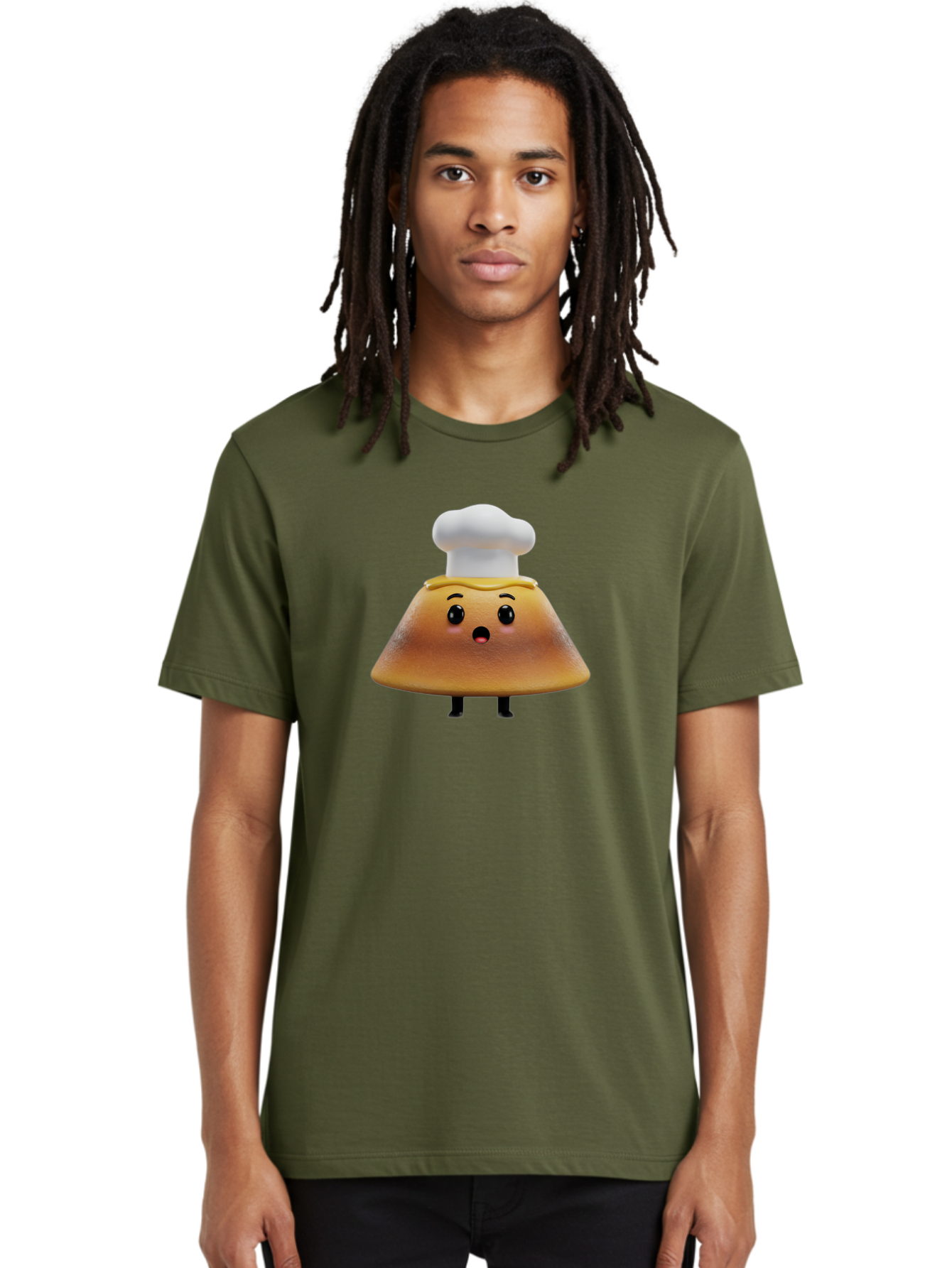 Mushroom-Chef Men'S Graphic Tee, 100% Cotton, Comfortable Casual Summer Wear, Machine Washable, Mango Character, Cartoon Style, Chef Hat, Surprised Face, Fun Illustration, Anthropomorphic Fruit, Cute Design, Food Character, Quirky Animation Bab025