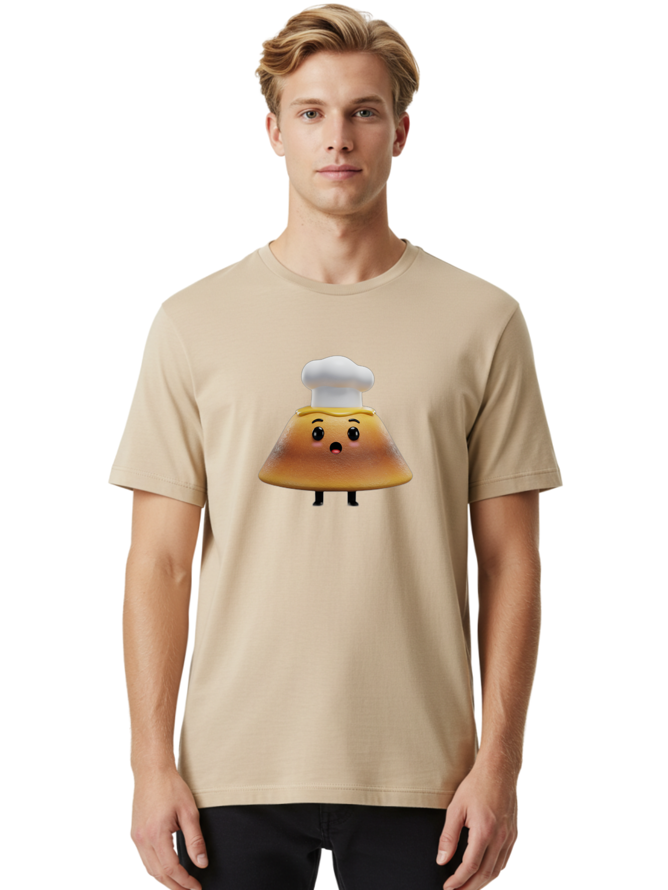Mushroom-Chef Men'S Graphic Tee, 100% Cotton, Comfortable Casual Summer Wear, Machine Washable, Mango Character, Cartoon Style, Chef Hat, Surprised Face, Fun Illustration, Anthropomorphic Fruit, Cute Design, Food Character, Quirky Animation Bab025