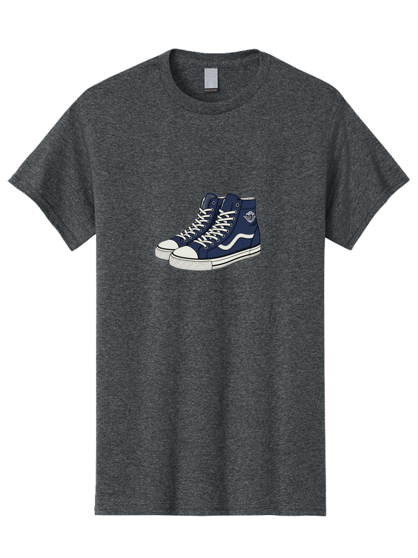 Navy-Blue-High-Top-Sneakers Men'S Graphic Tee, 100% Cotton, Comfortable Casual Summer Wear, Machine Washable, Navy Blue Sneakers, High-Top Shoes, White Laces, White Soles, Athletic Footwear, Casual Wear, Sports Shoes, Comfortable Shoes, Bab027