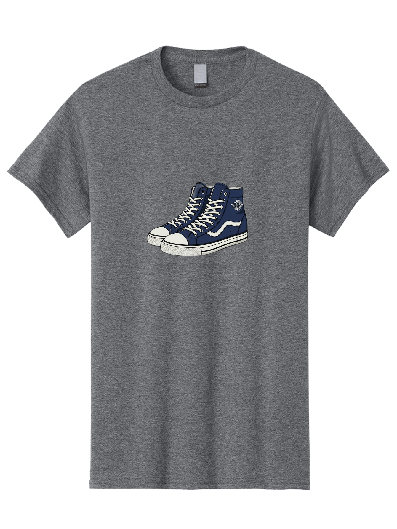 Navy-Blue-High-Top-Sneakers Men'S Graphic Tee, 100% Cotton, Comfortable Casual Summer Wear, Machine Washable, Navy Blue Sneakers, High-Top Shoes, White Laces, White Soles, Athletic Footwear, Casual Wear, Sports Shoes, Comfortable Shoes, Bab027
