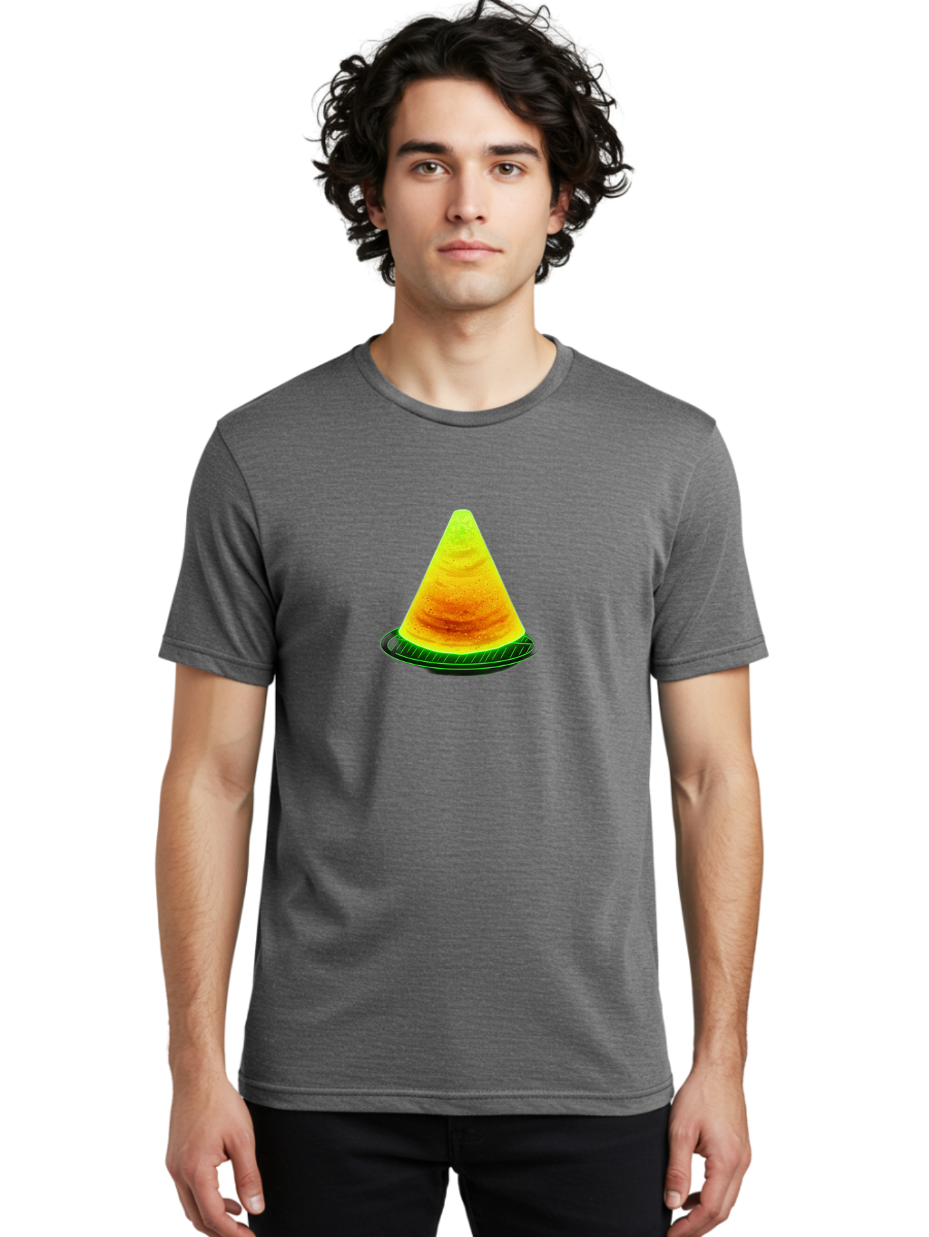 Neon-Dosa Men'S Graphic Tee, 100% Cotton, Comfortable Casual Summer Wear, Machine Washable, Stack Of Pancakes, Cheesecake, Yellow Dessert, Food Art, Culinary Creativity, Sweet Treat, Layered Dessert, Digital Illustration, Artistic Food, Bab028