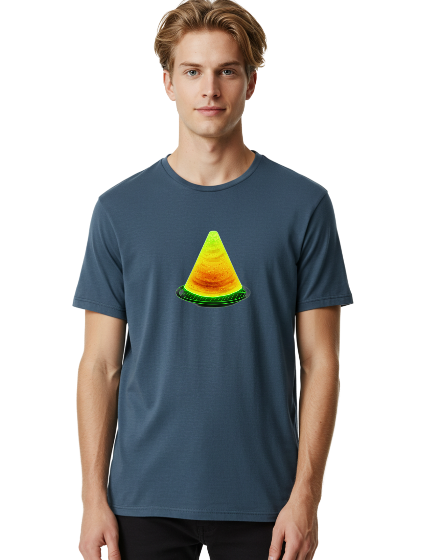 Neon-Dosa Men'S Graphic Tee, 100% Cotton, Comfortable Casual Summer Wear, Machine Washable, Stack Of Pancakes, Cheesecake, Yellow Dessert, Food Art, Culinary Creativity, Sweet Treat, Layered Dessert, Digital Illustration, Artistic Food, Bab028