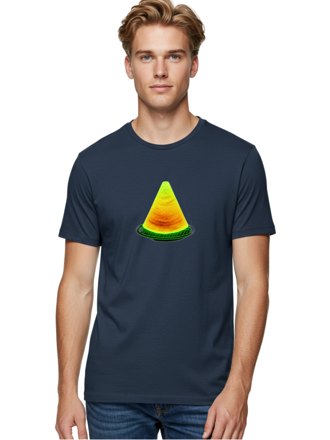 Neon-Dosa Men'S Graphic Tee, 100% Cotton, Comfortable Casual Summer Wear, Machine Washable, Stack Of Pancakes, Cheesecake, Yellow Dessert, Food Art, Culinary Creativity, Sweet Treat, Layered Dessert, Digital Illustration, Artistic Food, Bab028
