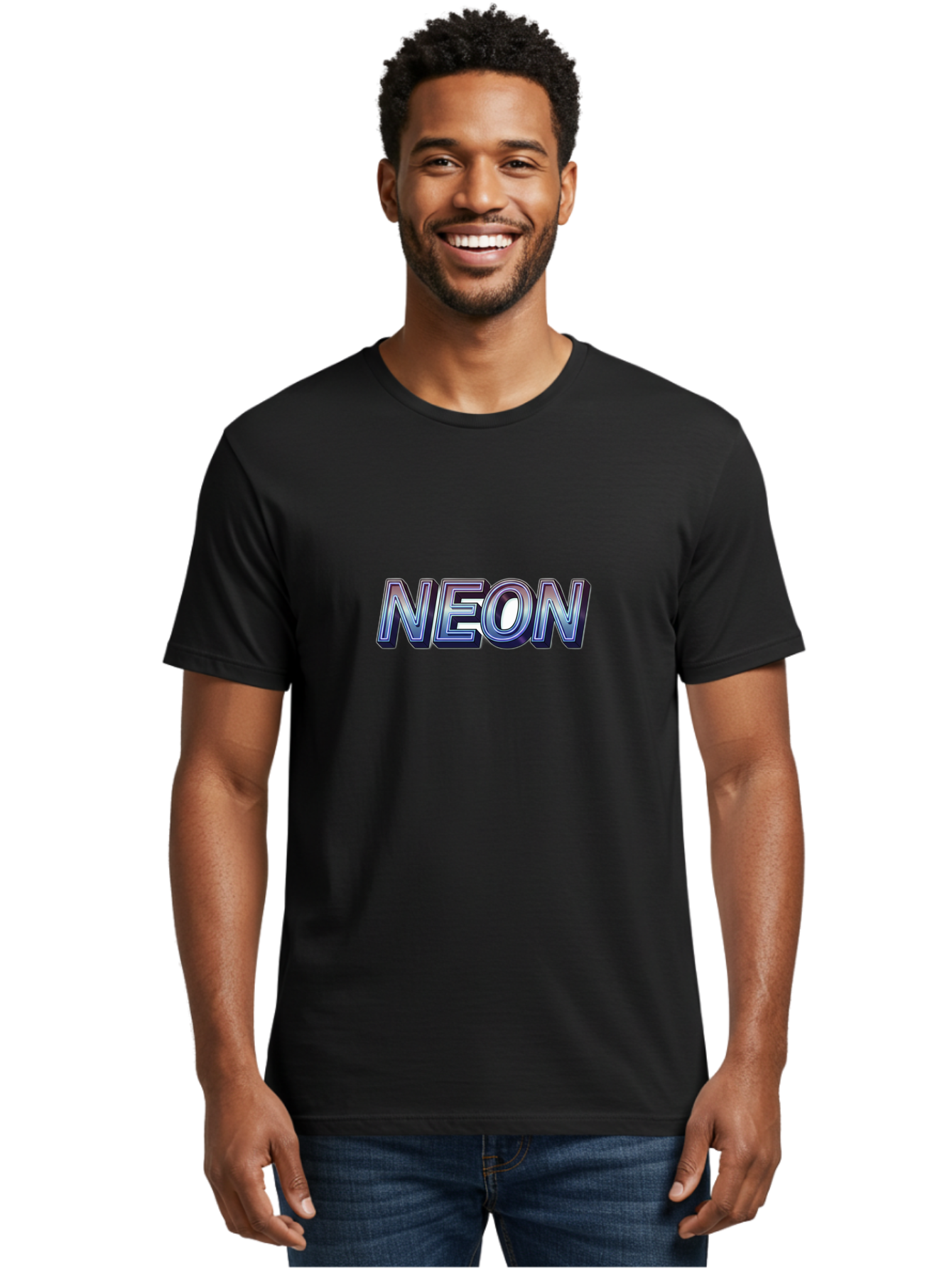 Neon Men'S Graphic Tee, 100% Cotton, Comfortable Casual Summer Wear, Machine Washable, Neon Sign, Glowing Letters, Futuristic Design, Vibrant Colors, Chrome Effect, Modern Aesthetic, Nightlife Inspiration, Urban Style, Bold Typography Bab029