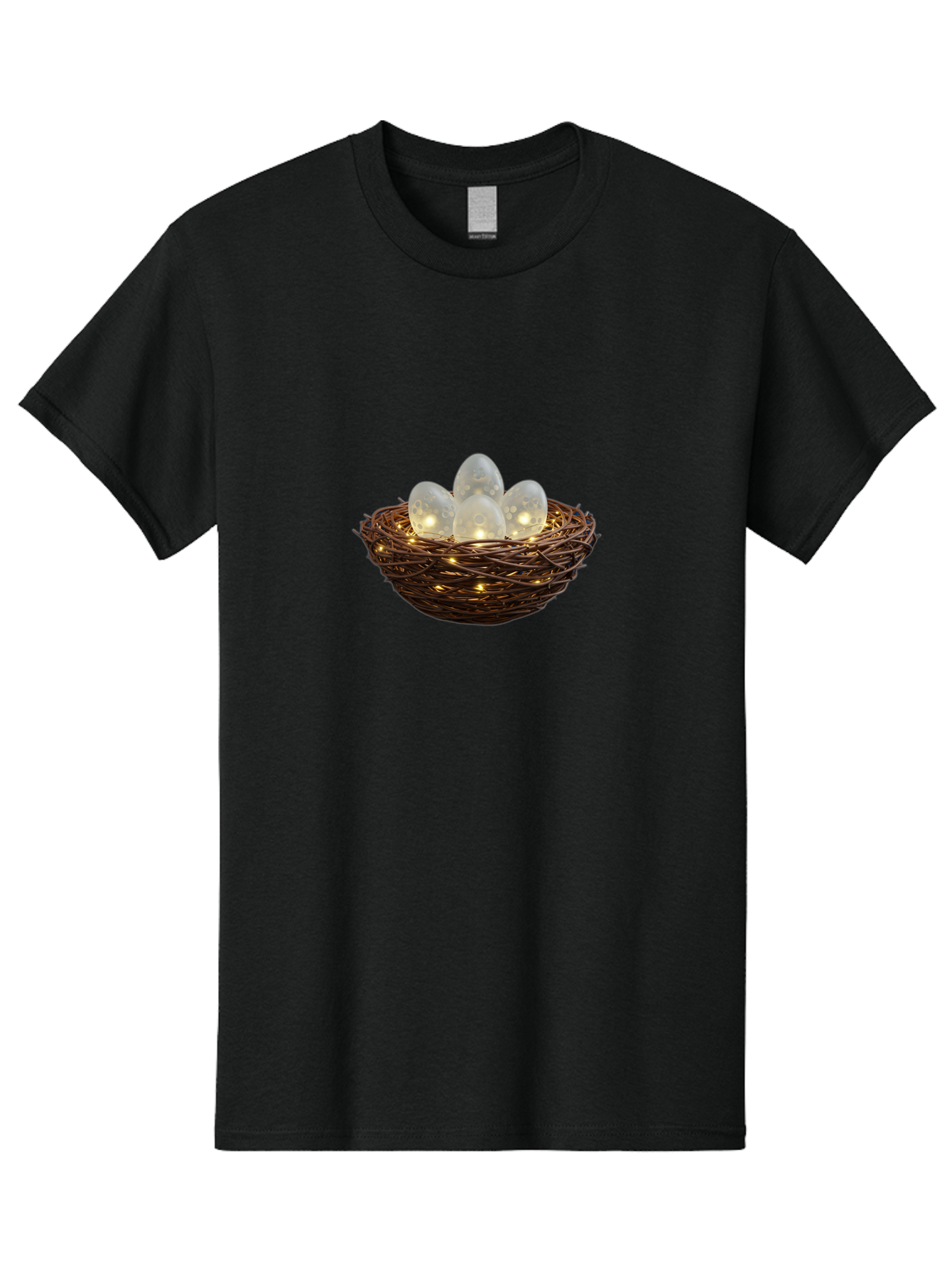 Nest-With-Eggs Men'S Graphic Tee, 100% Cotton, Comfortable Casual Summer Wear, Machine Washable, Glowing Eggs In A Nest, Festive Decor, Decorative Nest, Twig Nest, Glowing Orbs, String Lights, Home Decor, Easter Eggs, Spring Decoration Bab030