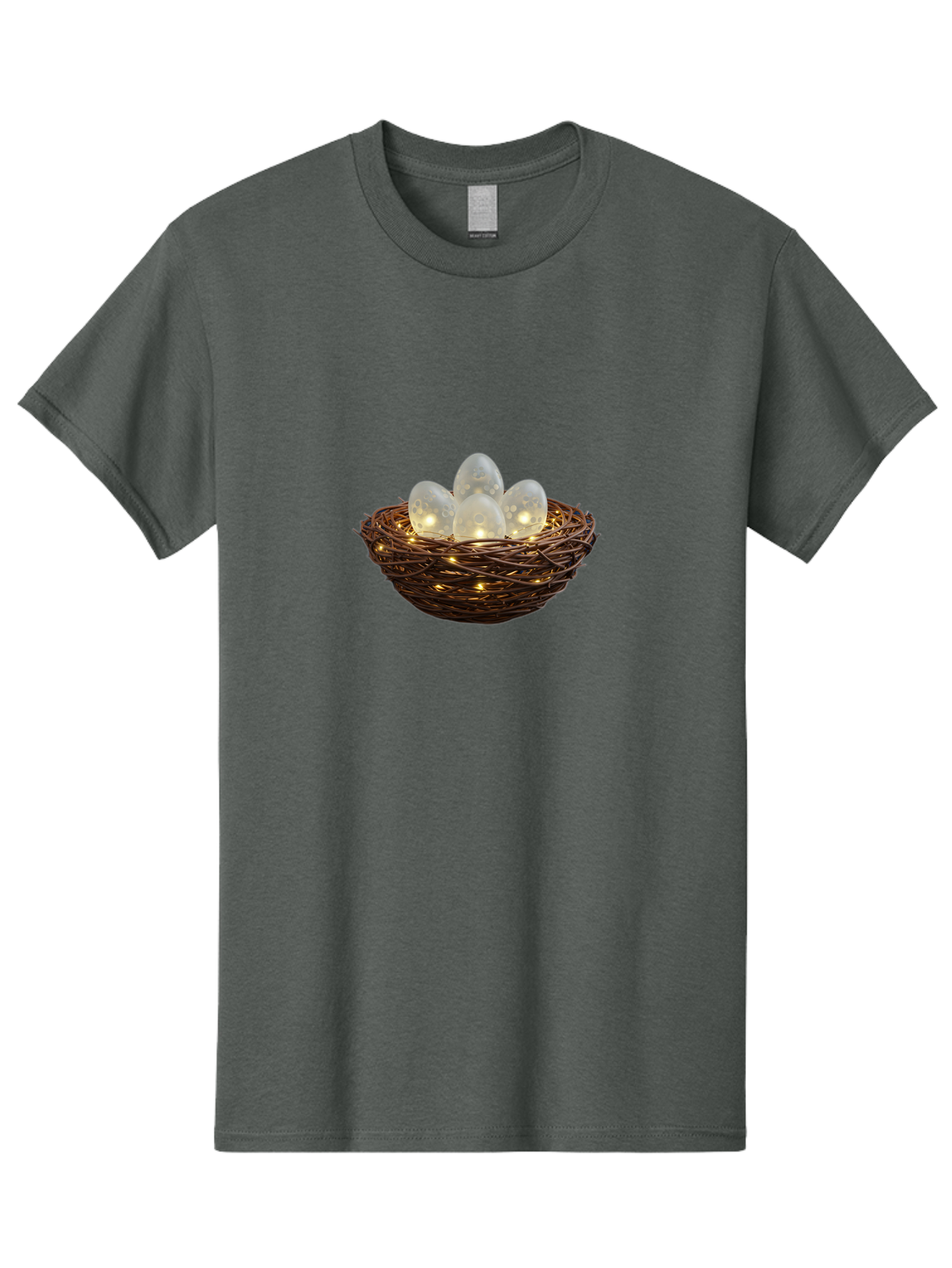 Nest-With-Eggs Men'S Graphic Tee, 100% Cotton, Comfortable Casual Summer Wear, Machine Washable, Glowing Eggs In A Nest, Festive Decor, Decorative Nest, Twig Nest, Glowing Orbs, String Lights, Home Decor, Easter Eggs, Spring Decoration Bab030
