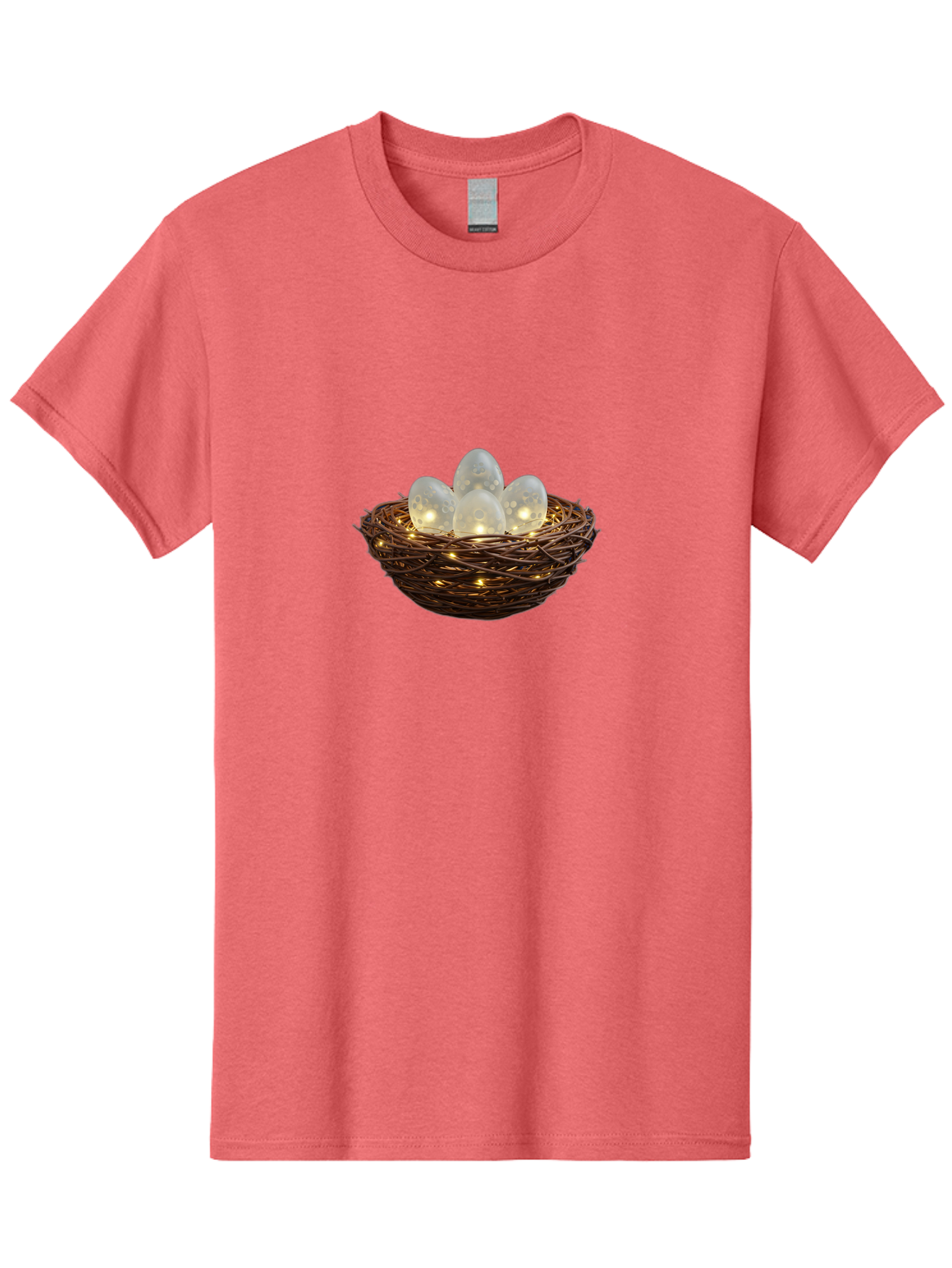 Nest-With-Eggs Men'S Graphic Tee, 100% Cotton, Comfortable Casual Summer Wear, Machine Washable, Glowing Eggs In A Nest, Festive Decor, Decorative Nest, Twig Nest, Glowing Orbs, String Lights, Home Decor, Easter Eggs, Spring Decoration Bab030