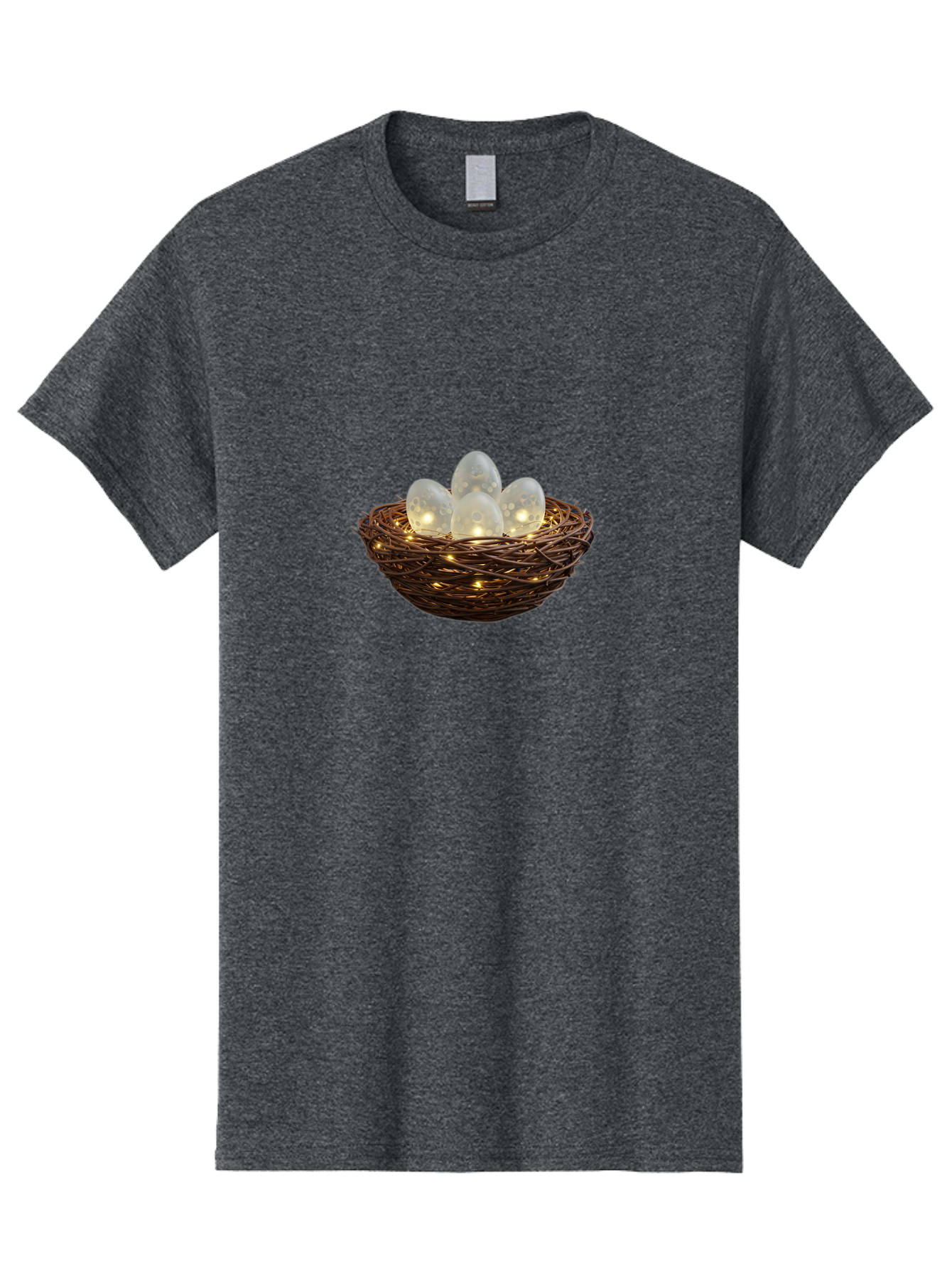 Nest-With-Eggs Men'S Graphic Tee, 100% Cotton, Comfortable Casual Summer Wear, Machine Washable, Glowing Eggs In A Nest, Festive Decor, Decorative Nest, Twig Nest, Glowing Orbs, String Lights, Home Decor, Easter Eggs, Spring Decoration Bab030