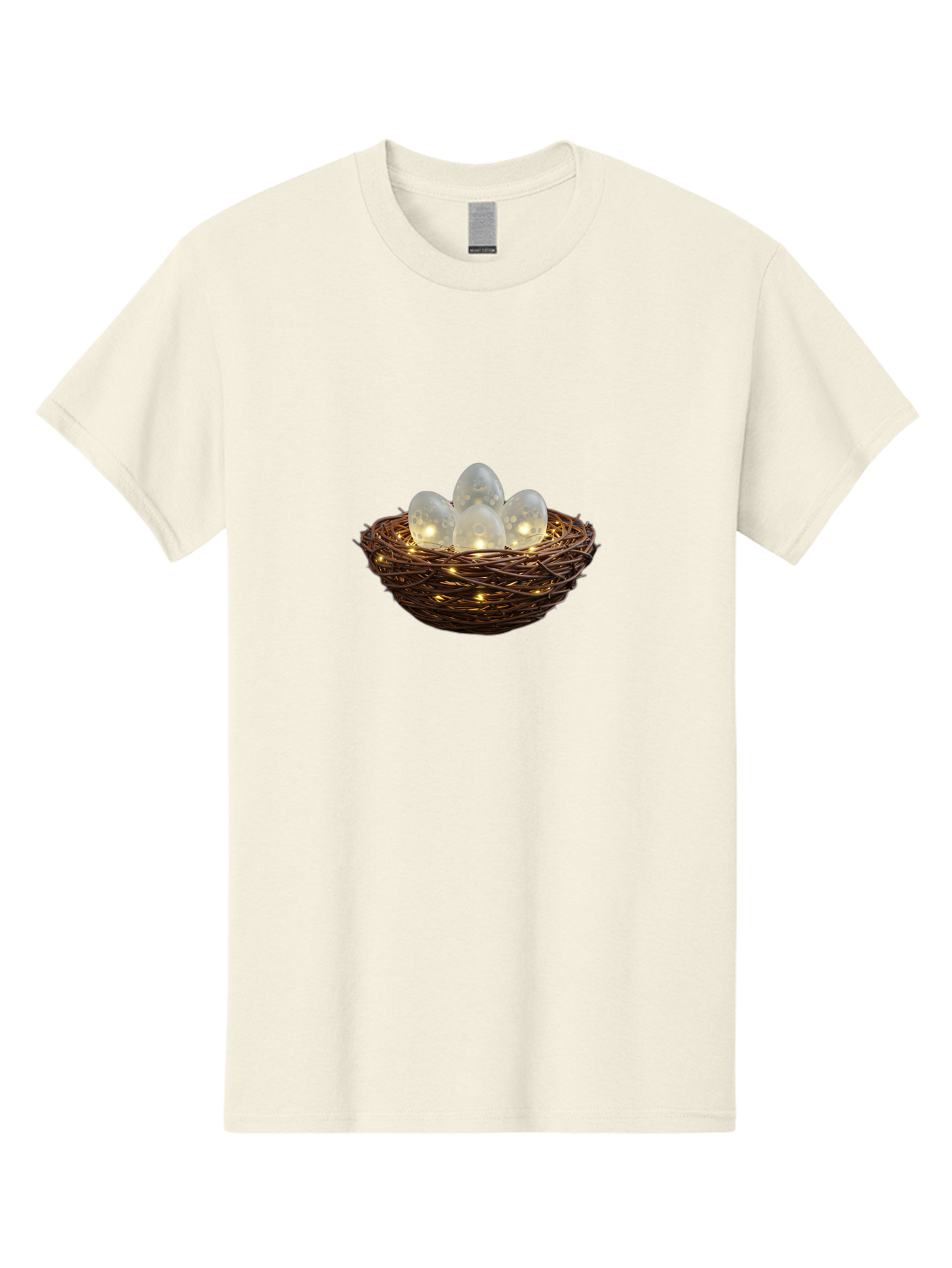 Nest-With-Eggs Men'S Graphic Tee, 100% Cotton, Comfortable Casual Summer Wear, Machine Washable, Glowing Eggs In A Nest, Festive Decor, Decorative Nest, Twig Nest, Glowing Orbs, String Lights, Home Decor, Easter Eggs, Spring Decoration Bab030