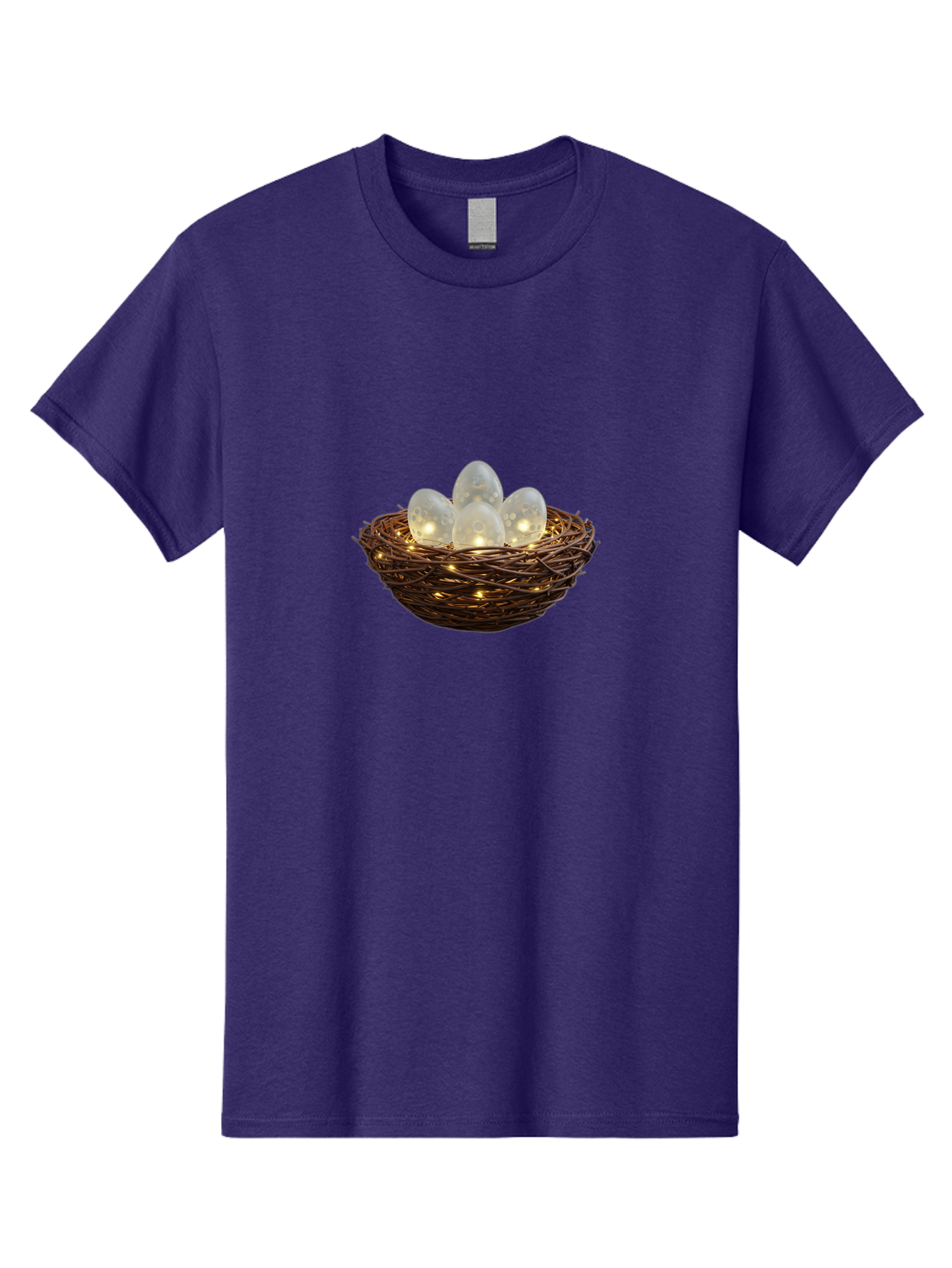 Nest-With-Eggs Men'S Graphic Tee, 100% Cotton, Comfortable Casual Summer Wear, Machine Washable, Glowing Eggs In A Nest, Festive Decor, Decorative Nest, Twig Nest, Glowing Orbs, String Lights, Home Decor, Easter Eggs, Spring Decoration Bab030