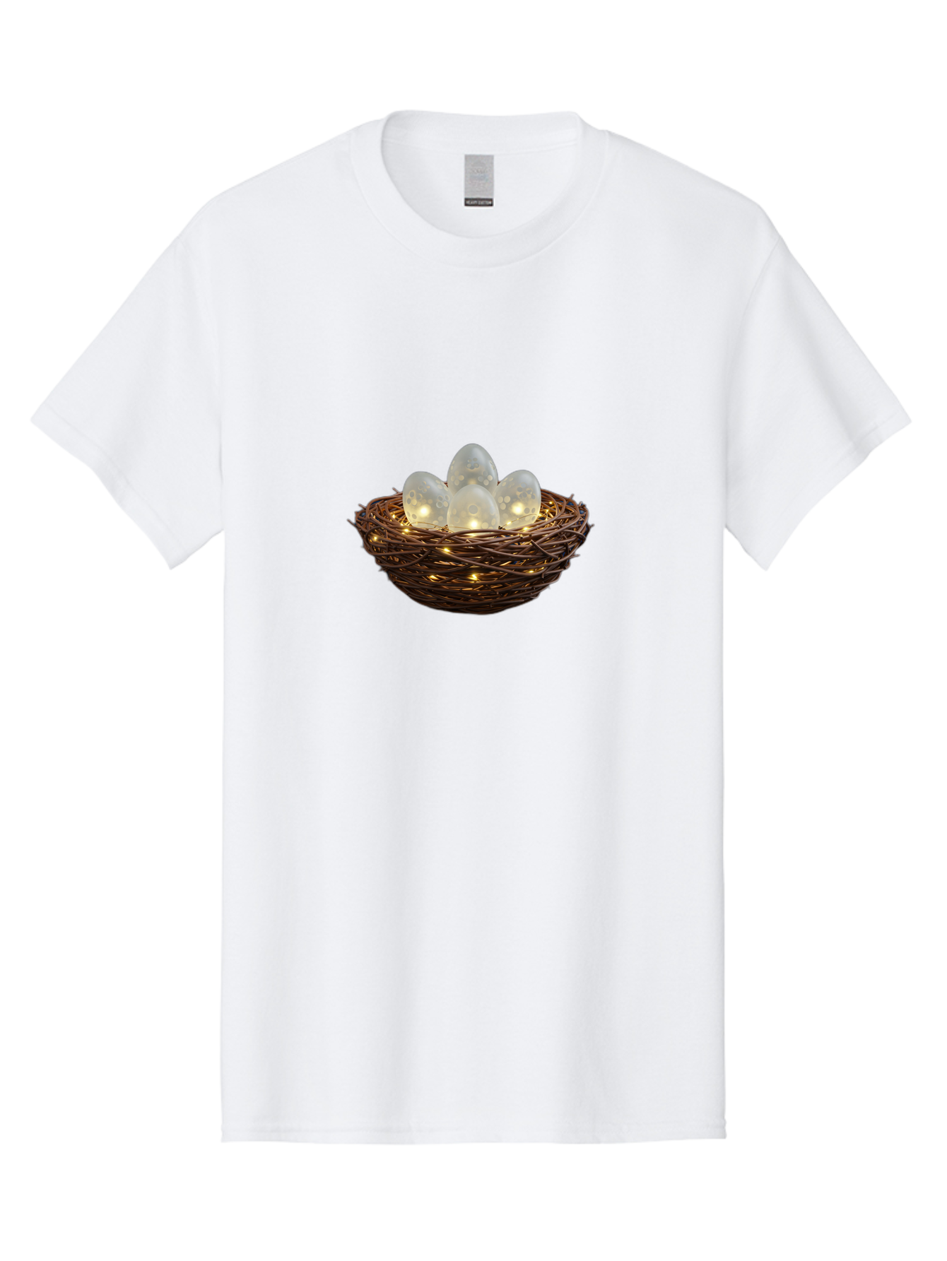 Nest-With-Eggs Men'S Graphic Tee, 100% Cotton, Comfortable Casual Summer Wear, Machine Washable, Glowing Eggs In A Nest, Festive Decor, Decorative Nest, Twig Nest, Glowing Orbs, String Lights, Home Decor, Easter Eggs, Spring Decoration Bab030