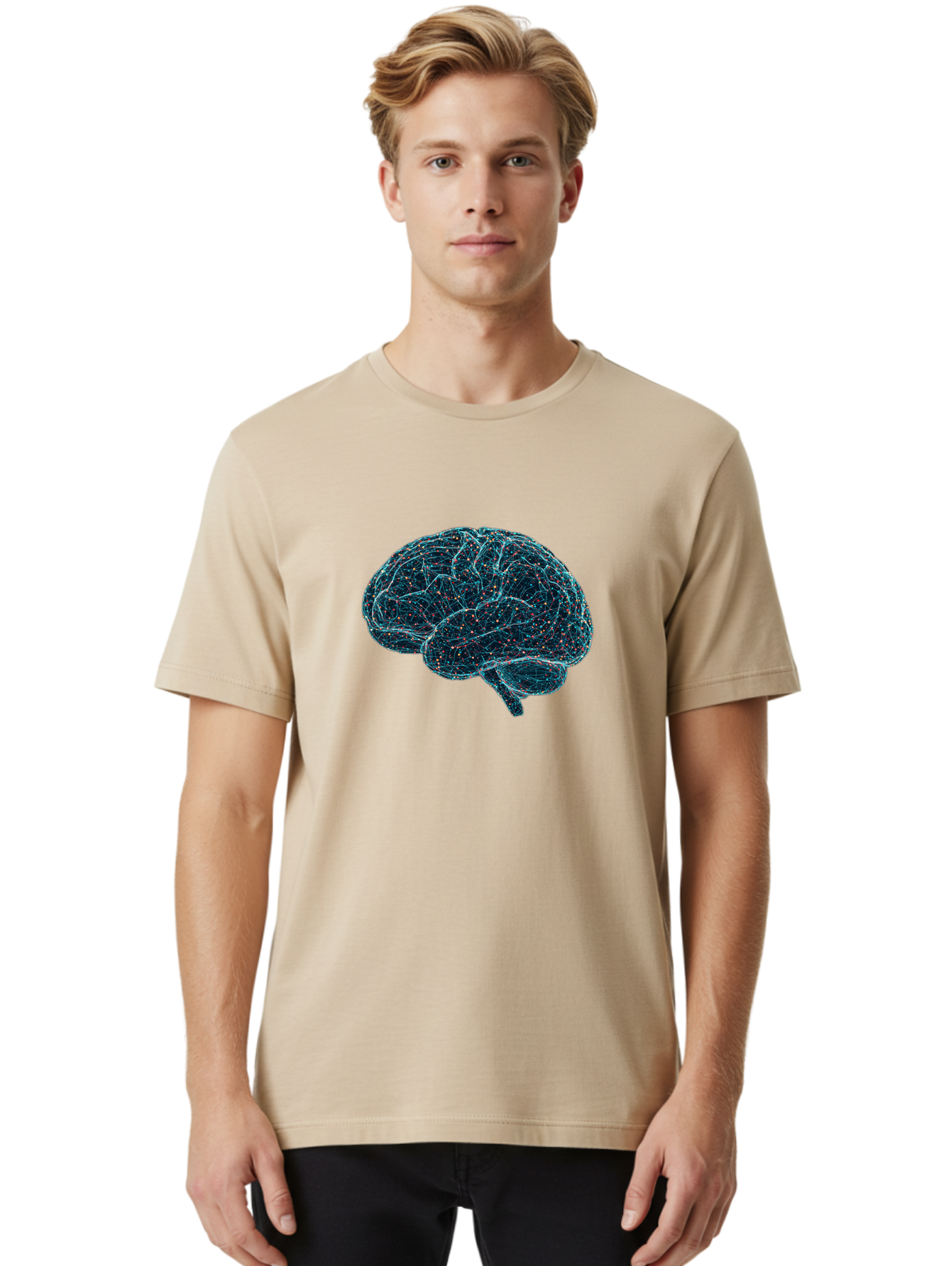 Network-Brain Men'S Graphic Tee, 100% Cotton, Comfortable Casual Summer Wear, Machine Washable, Human Brain, Neurological Connections, Complex Neural Networks, Futuristic Illustration, Science Fiction, Cognitive Function, Brain Activity, Bab031