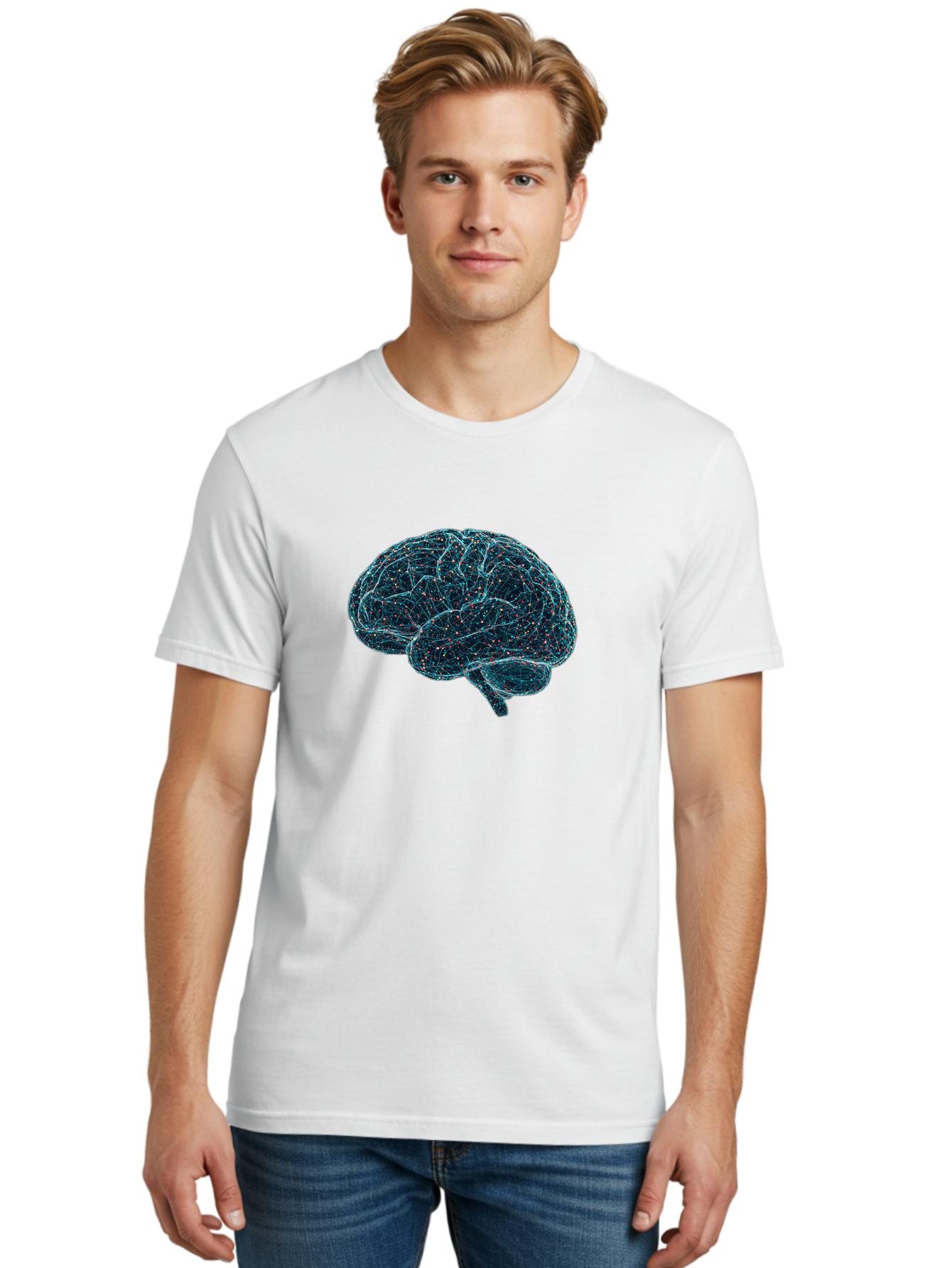 Network-Brain Men'S Graphic Tee, 100% Cotton, Comfortable Casual Summer Wear, Machine Washable, Human Brain, Neurological Connections, Complex Neural Networks, Futuristic Illustration, Science Fiction, Cognitive Function, Brain Activity, Bab031