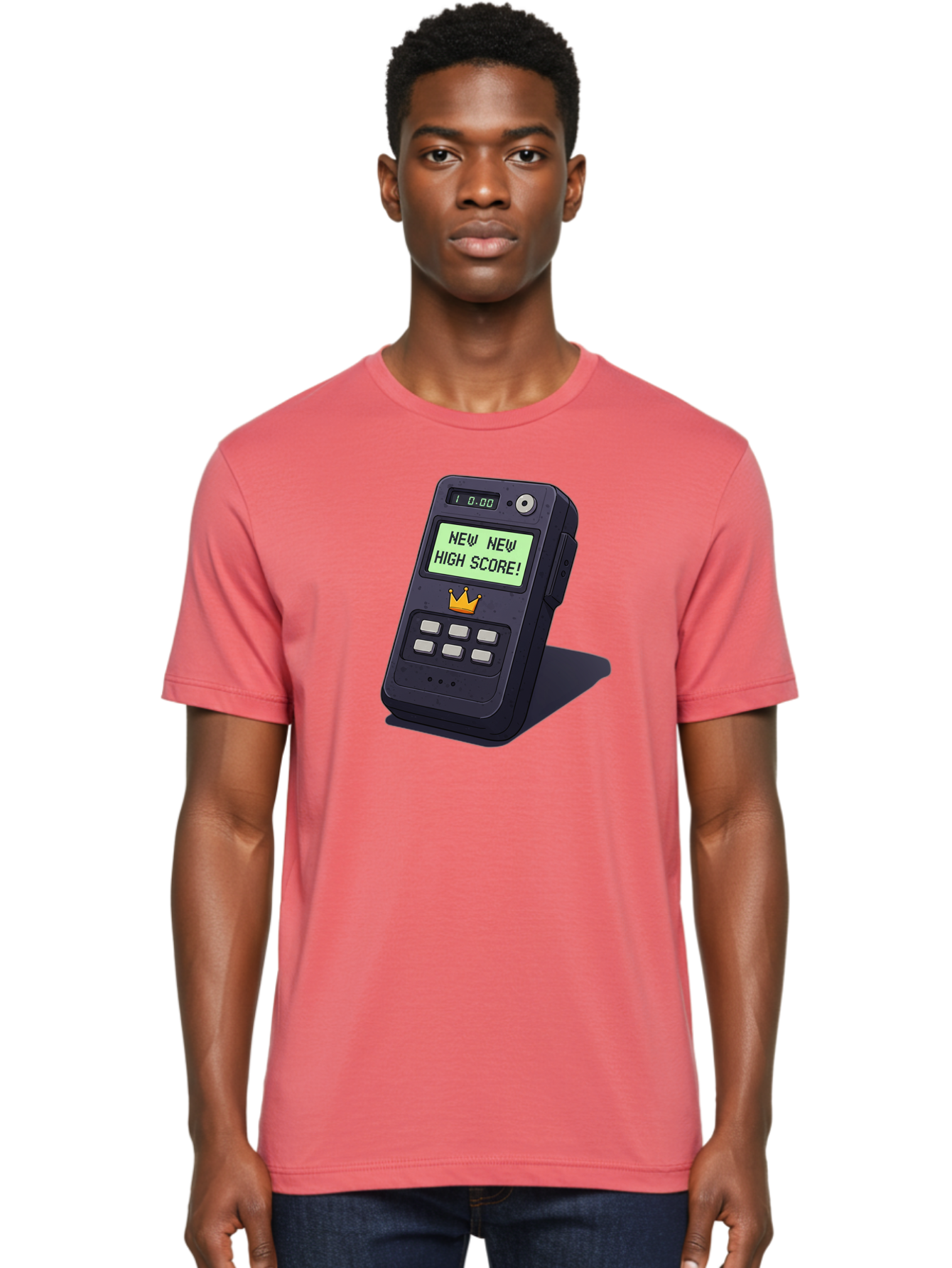 New-New-High-Score Men'S Graphic Tee, 100% Cotton, Comfortable Casual Summer Wear, Machine Washable, Retro Game Console, Vintage Video Game, High Score Alert, Nostalgic Gaming, Classic Arcade, Pixel Art, Electronic Device, Retro Technology, Bab032