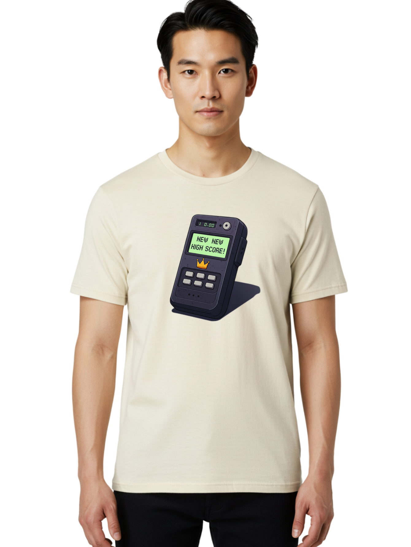 New-New-High-Score Men'S Graphic Tee, 100% Cotton, Comfortable Casual Summer Wear, Machine Washable, Retro Game Console, Vintage Video Game, High Score Alert, Nostalgic Gaming, Classic Arcade, Pixel Art, Electronic Device, Retro Technology, Bab032
