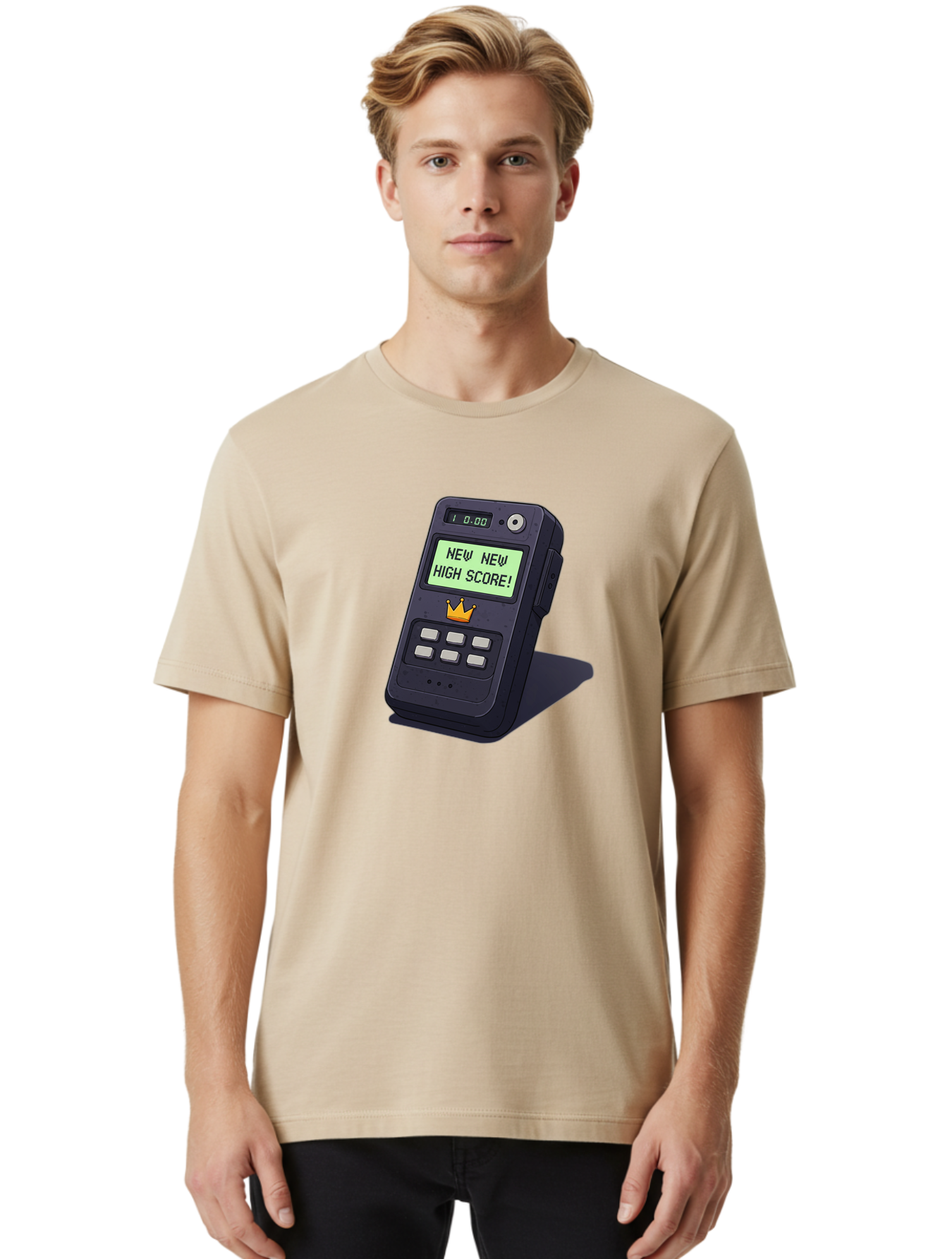 New-New-High-Score Men'S Graphic Tee, 100% Cotton, Comfortable Casual Summer Wear, Machine Washable, Retro Game Console, Vintage Video Game, High Score Alert, Nostalgic Gaming, Classic Arcade, Pixel Art, Electronic Device, Retro Technology, Bab032