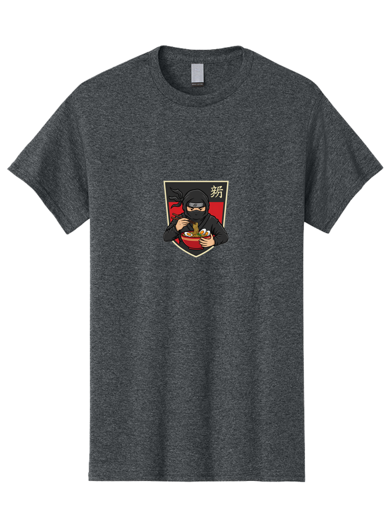 Ninja-Ramen Men'S Graphic Tee, 100% Cotton, Comfortable Casual Summer Wear, Machine Washable, Ninja Eating Ramen, Ramen Noodles, Japanese Food, Asian Cuisine, Ninja Character, Stealthy Eater, Chopsticks, Red Bowl, Black Ninja, Kanji Symbol Bab033
