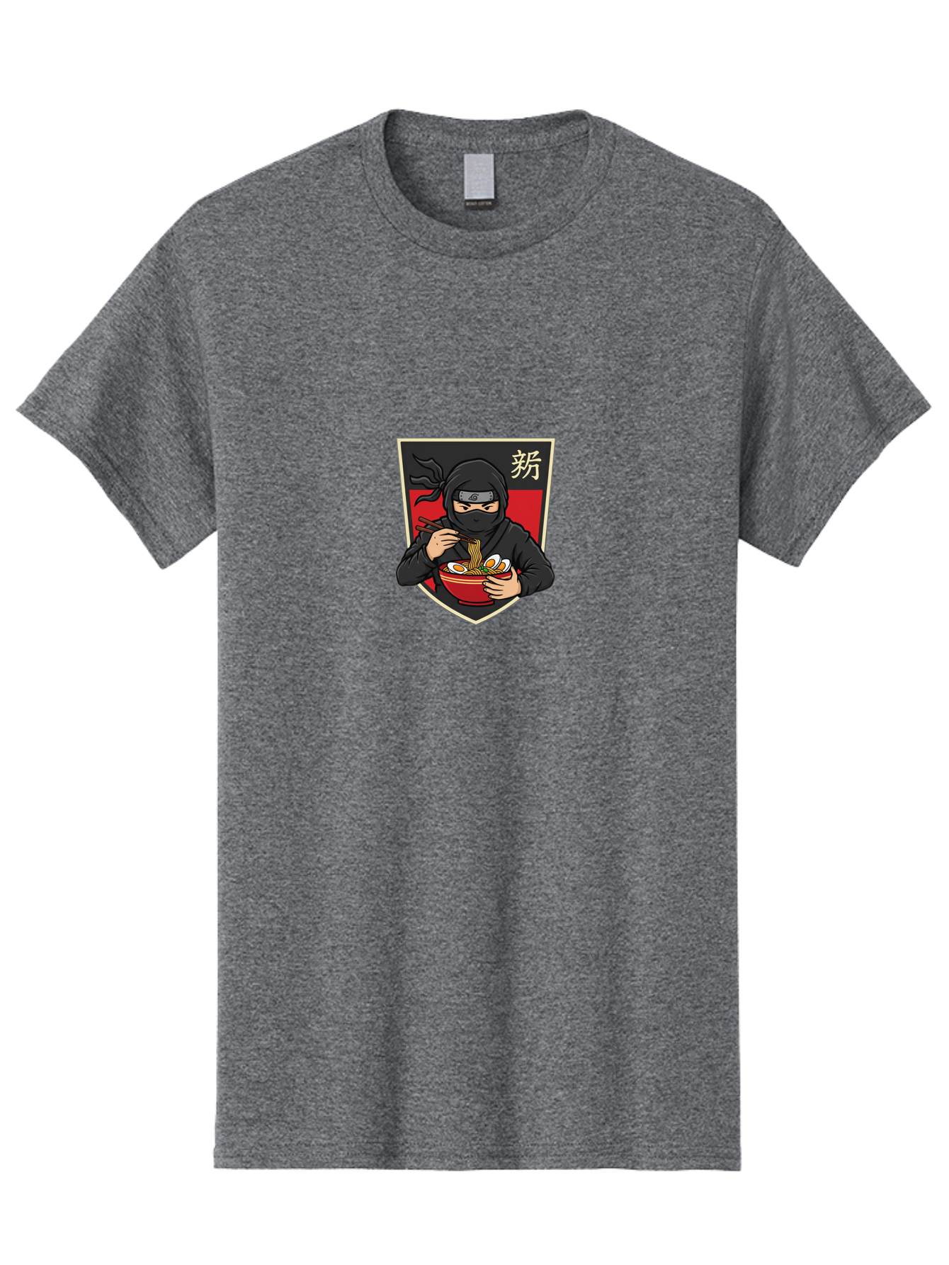 Ninja-Ramen Men'S Graphic Tee, 100% Cotton, Comfortable Casual Summer Wear, Machine Washable, Ninja Eating Ramen, Ramen Noodles, Japanese Food, Asian Cuisine, Ninja Character, Stealthy Eater, Chopsticks, Red Bowl, Black Ninja, Kanji Symbol Bab033