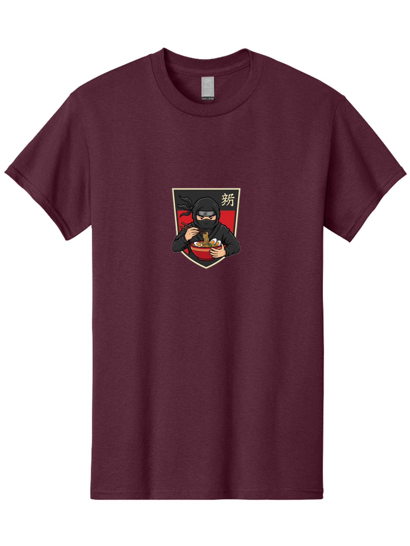 Ninja-Ramen Men'S Graphic Tee, 100% Cotton, Comfortable Casual Summer Wear, Machine Washable, Ninja Eating Ramen, Ramen Noodles, Japanese Food, Asian Cuisine, Ninja Character, Stealthy Eater, Chopsticks, Red Bowl, Black Ninja, Kanji Symbol Bab033