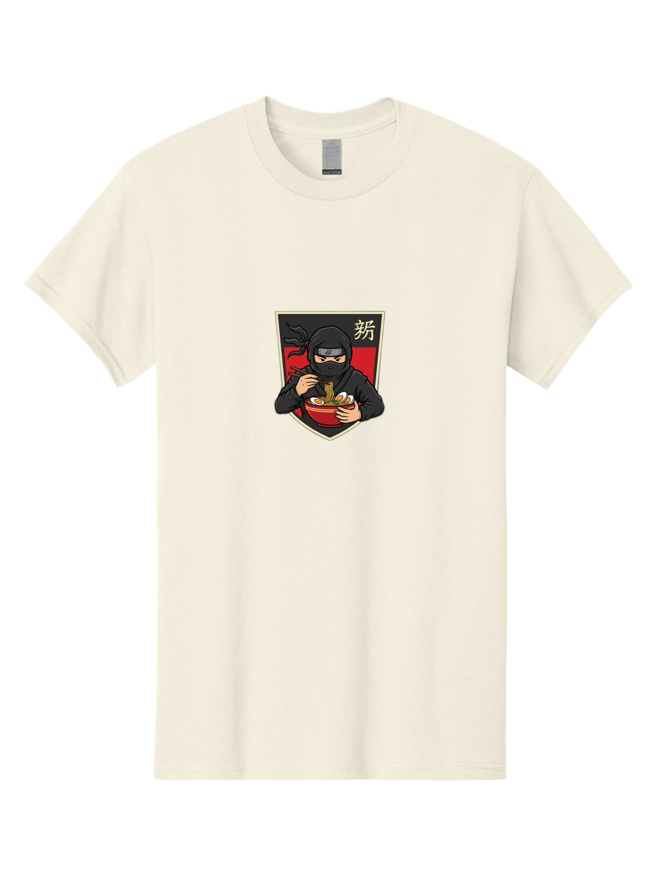 Ninja-Ramen Men'S Graphic Tee, 100% Cotton, Comfortable Casual Summer Wear, Machine Washable, Ninja Eating Ramen, Ramen Noodles, Japanese Food, Asian Cuisine, Ninja Character, Stealthy Eater, Chopsticks, Red Bowl, Black Ninja, Kanji Symbol Bab033