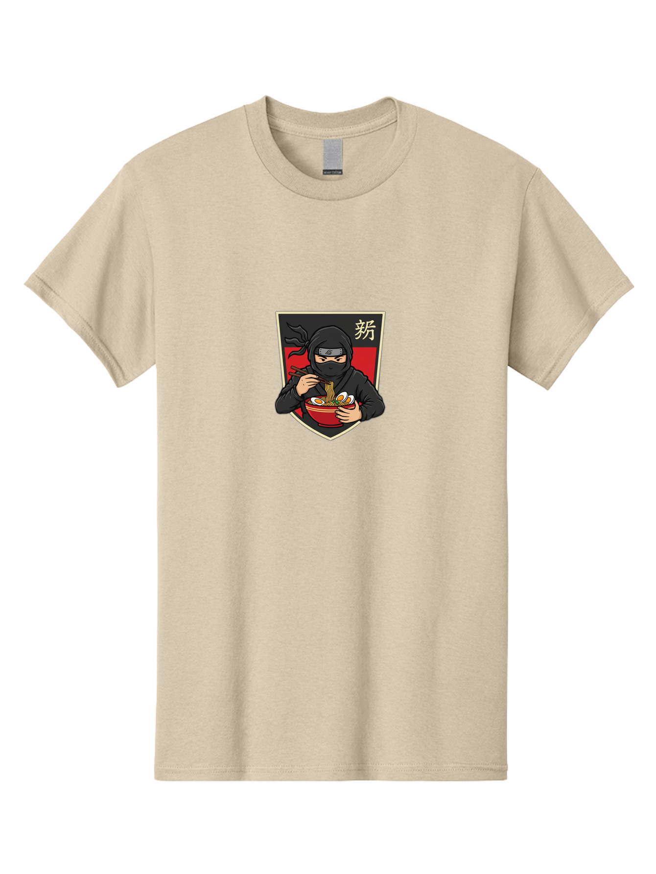Ninja-Ramen Men'S Graphic Tee, 100% Cotton, Comfortable Casual Summer Wear, Machine Washable, Ninja Eating Ramen, Ramen Noodles, Japanese Food, Asian Cuisine, Ninja Character, Stealthy Eater, Chopsticks, Red Bowl, Black Ninja, Kanji Symbol Bab033