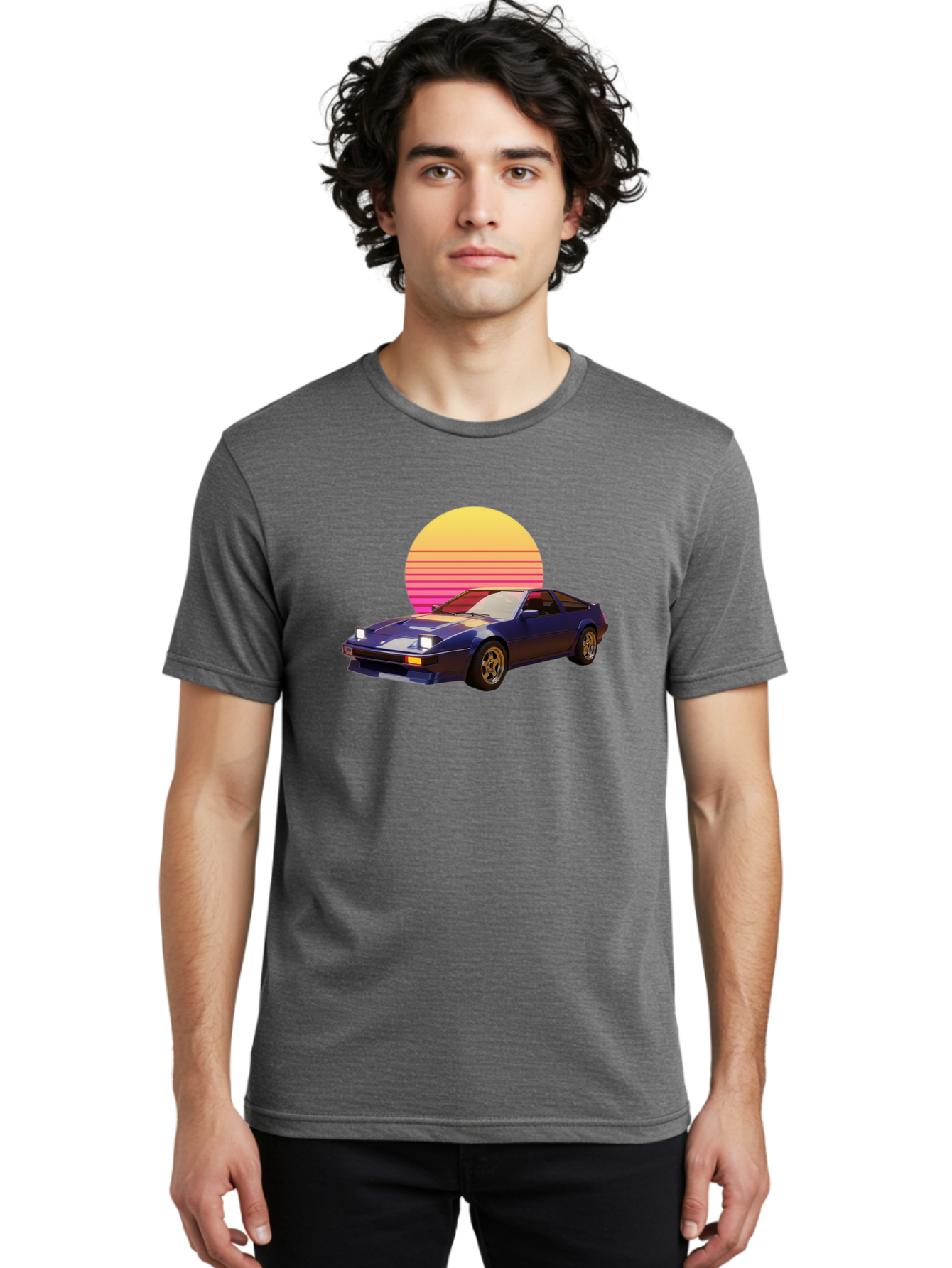 Nissan-280Zx Men'S Graphic Tee, 100% Cotton, Comfortable Casual Summer Wear, Machine Washable, Retro Sports Car, Vintage Automobile, 80S Style, Pop Art, Neon Colors, Gradient Sun, Futuristic Design, Classic Ride, Nostalgic Feel, Bab037