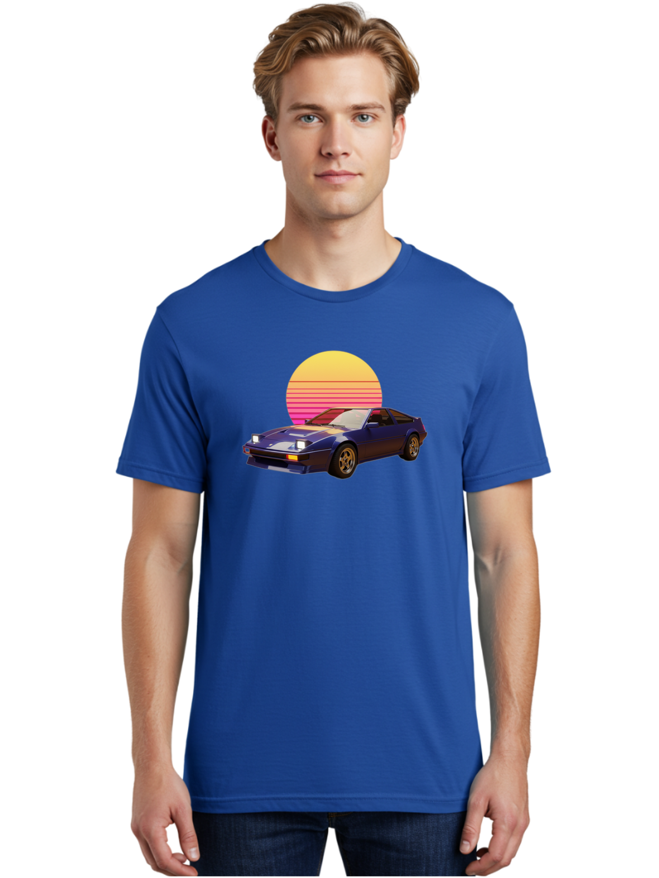 Nissan-280Zx Men'S Graphic Tee, 100% Cotton, Comfortable Casual Summer Wear, Machine Washable, Retro Sports Car, Vintage Automobile, 80S Style, Pop Art, Neon Colors, Gradient Sun, Futuristic Design, Classic Ride, Nostalgic Feel, Bab037