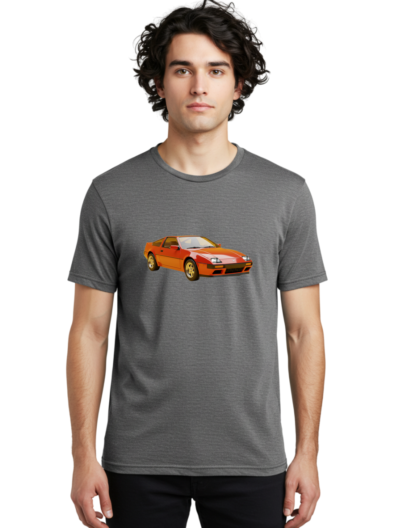 Nissan-300Zx-1 Men'S Graphic Tee, 100% Cotton, Comfortable Casual Summer Wear, Machine Washable, Nissan 300Zx Sports Car, Orange Sports Car, Classic Car Design, Vintage Automobile, Retro Style, Sleek, High-Performance Vehicle, Automotive Art Bab038
