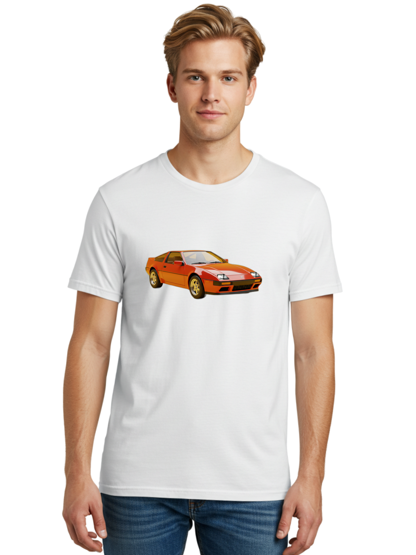 Nissan-300Zx-1 Men'S Graphic Tee, 100% Cotton, Comfortable Casual Summer Wear, Machine Washable, Nissan 300Zx Sports Car, Orange Sports Car, Classic Car Design, Vintage Automobile, Retro Style, Sleek, High-Performance Vehicle, Automotive Art Bab038