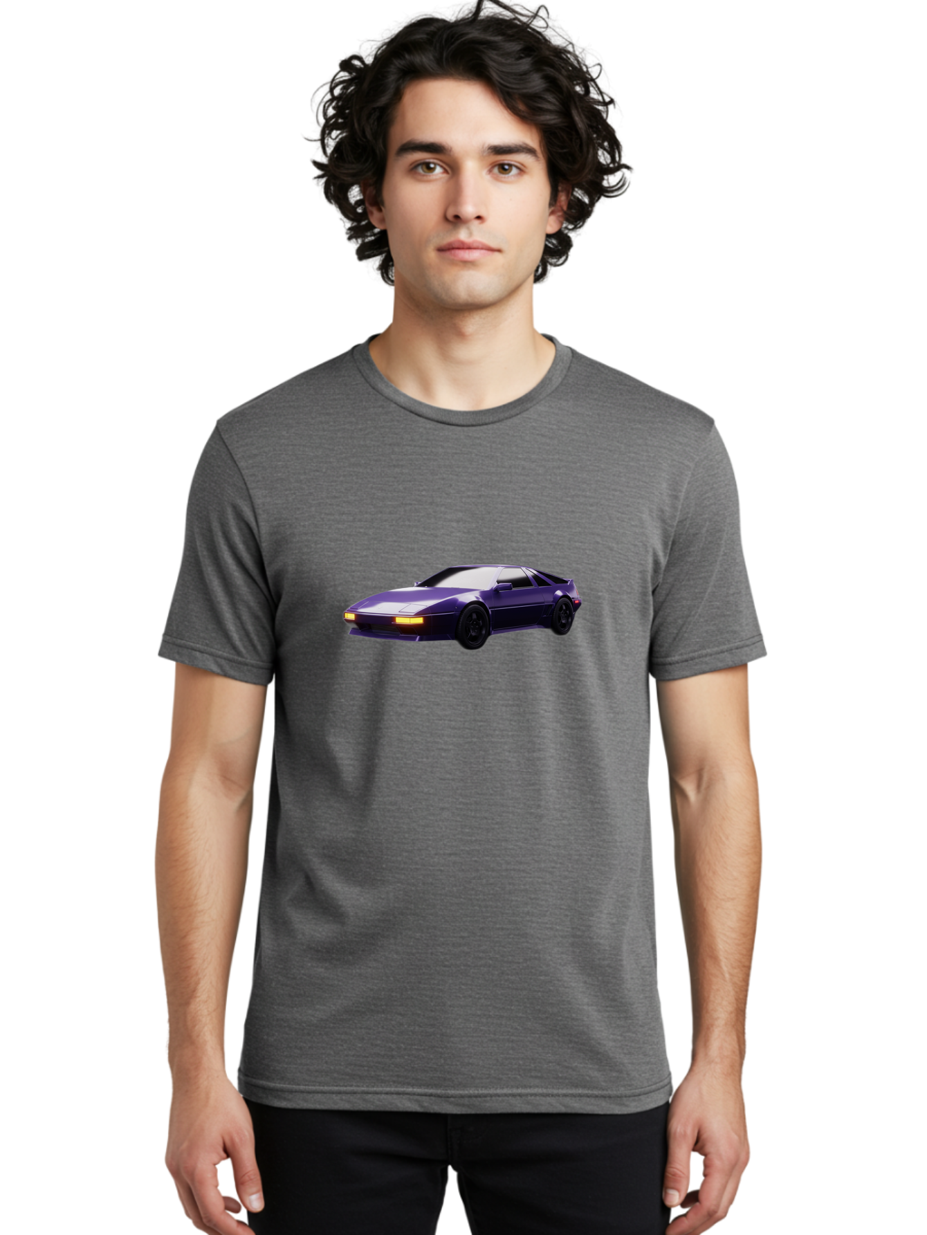 Nissan-300Zx Men'S Graphic Tee, 100% Cotton, Comfortable Casual Summer Wear, Machine Washable, Sports Car, Purple Car, Nissan 300Zx, Sleek Design, Black Wheels, Glowing Headlights, Luxury Vehicle, High-Performance Car, Retro-Futuristic Style Bab043