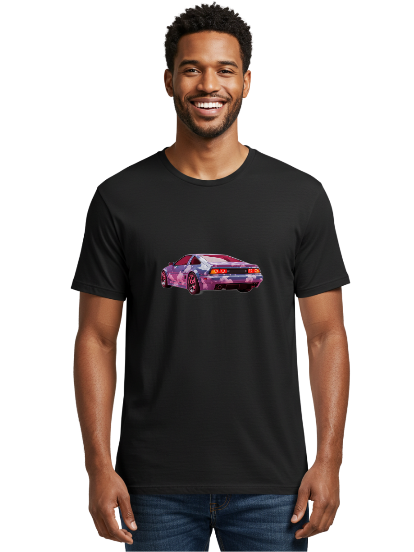Nissan-S13 Men'S Graphic Tee, 100% Cotton, Comfortable Casual Summer Wear, Machine Washable, Nissan S13 Coupe, Pastel Clouds Wrap, Heart-Shaped Taillights, Unique Car Design, Vibrant Pastel Colors, Custom Car Wrap, Aesthetic Car, Bab044