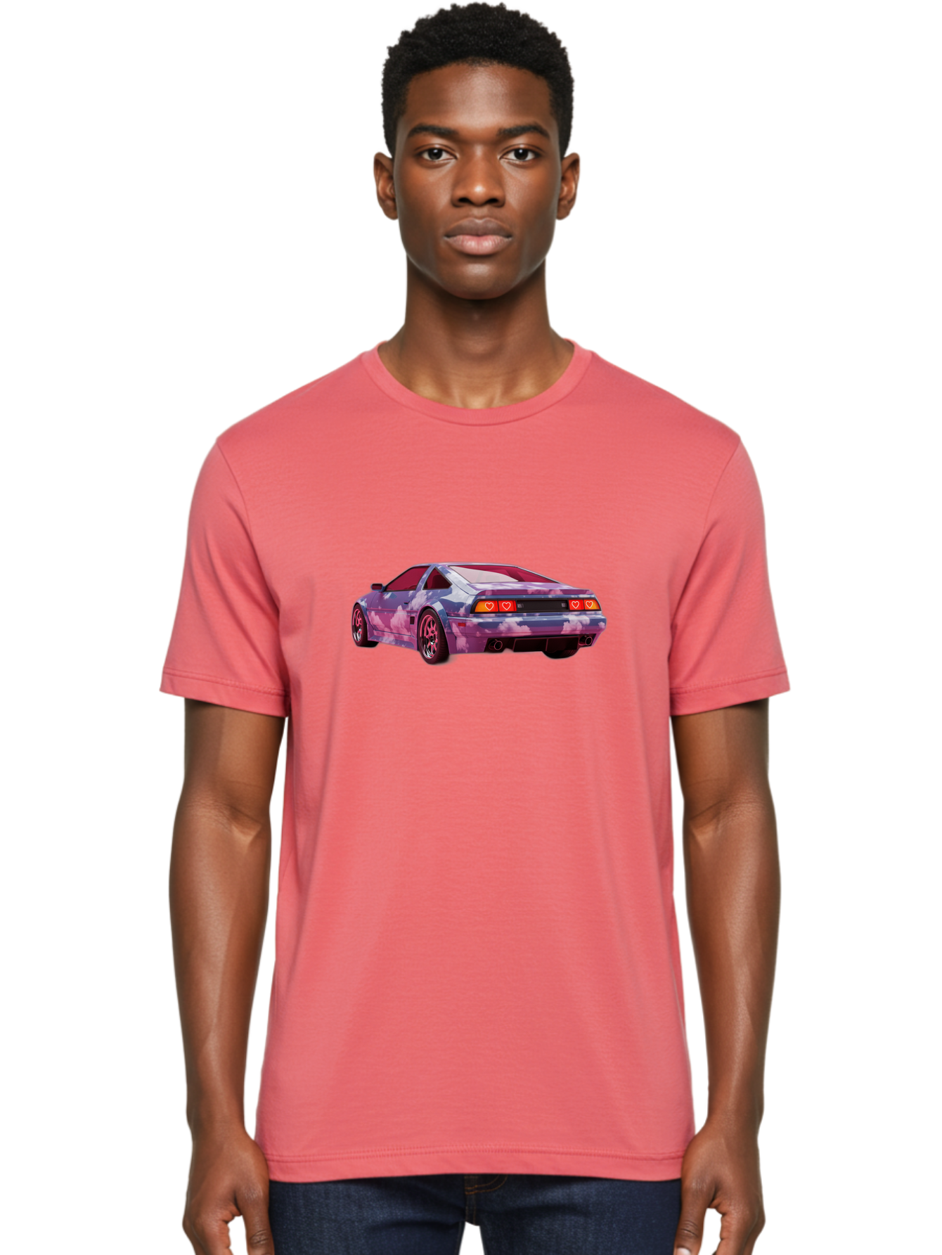 Nissan-S13 Men'S Graphic Tee, 100% Cotton, Comfortable Casual Summer Wear, Machine Washable, Nissan S13 Coupe, Pastel Clouds Wrap, Heart-Shaped Taillights, Unique Car Design, Vibrant Pastel Colors, Custom Car Wrap, Aesthetic Car, Bab044