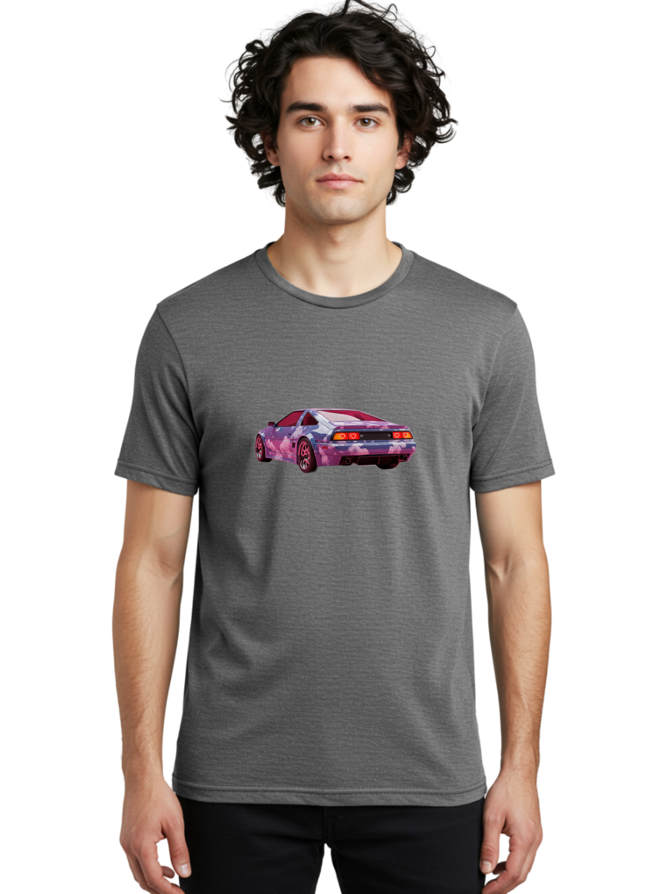 Nissan-S13 Men'S Graphic Tee, 100% Cotton, Comfortable Casual Summer Wear, Machine Washable, Nissan S13 Coupe, Pastel Clouds Wrap, Heart-Shaped Taillights, Unique Car Design, Vibrant Pastel Colors, Custom Car Wrap, Aesthetic Car, Bab044