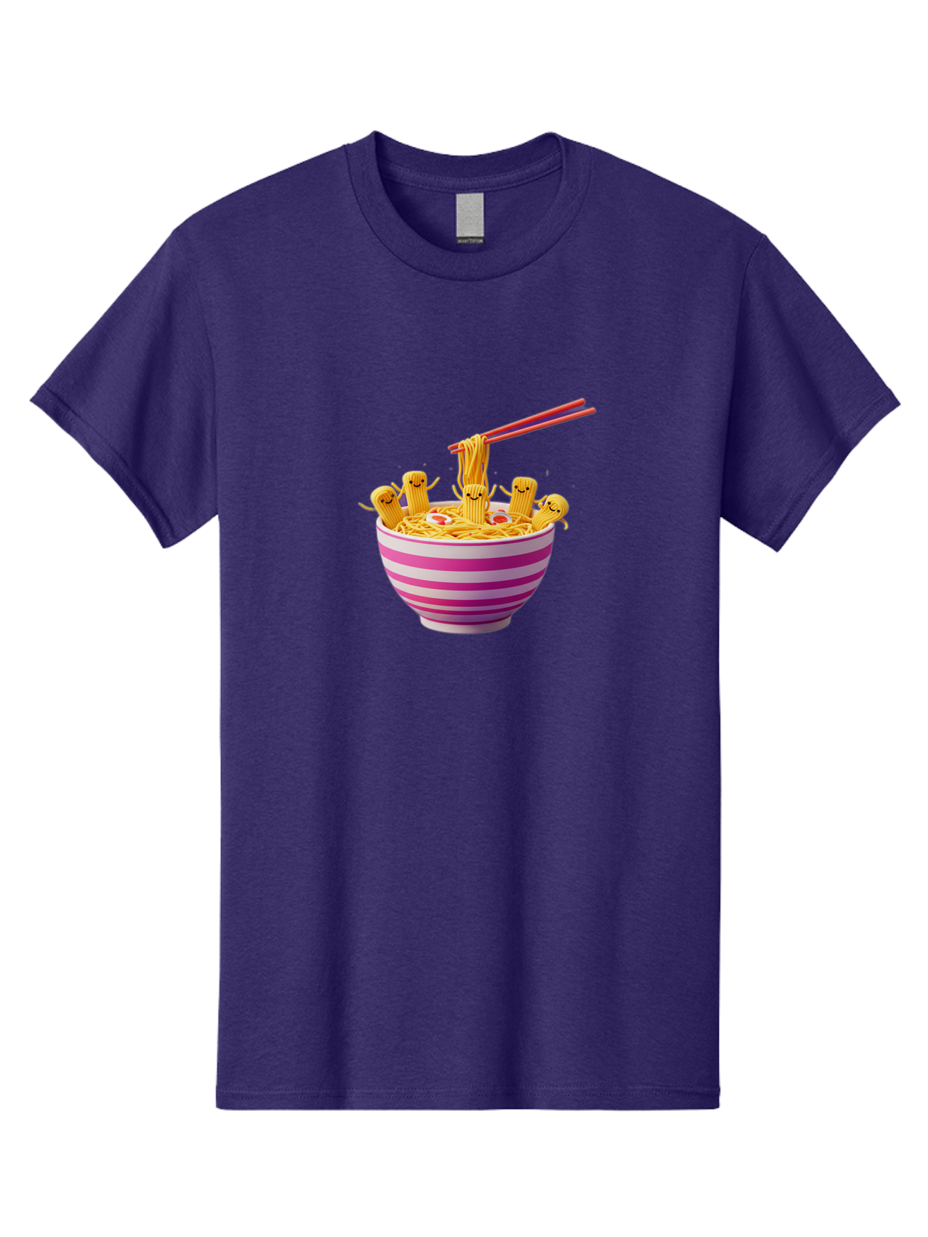 Noodles-With-Faces Men'S Graphic Tee, 100% Cotton, Comfortable Casual Summer Wear, Machine Washable, Bowl Of Noodles, Cartoon Bamboo Sticks, Playful Chopsticks, Fun Design, Asian Cuisine, Kawaii Characters, Noodle Lovers, Meal Time, Bab046